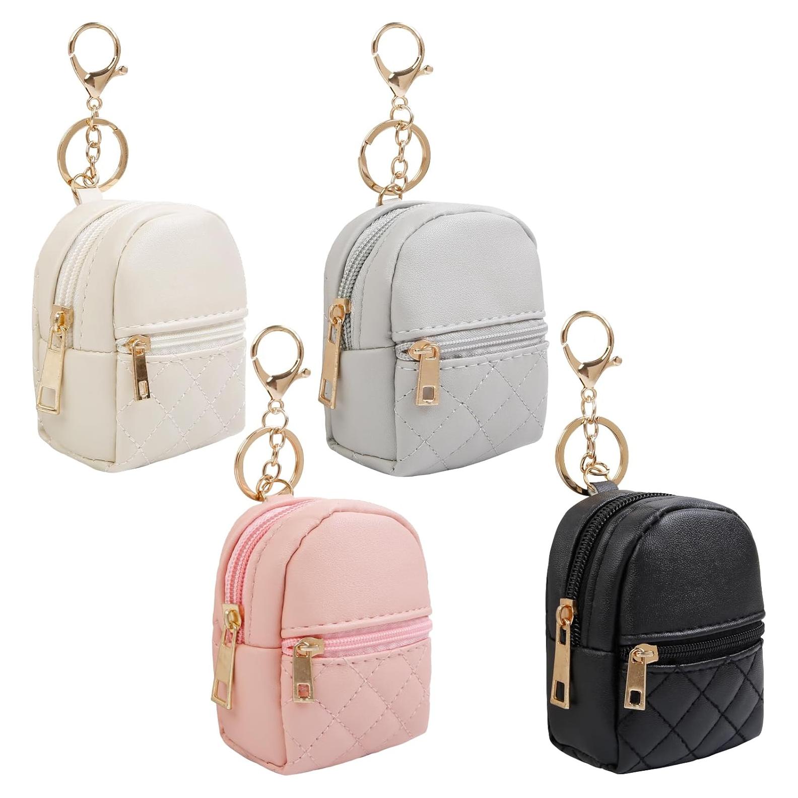 4 Mini Bolsas Cosméticas Llavero PU para Mujeres - Negro, Beige, Rosa, Gris