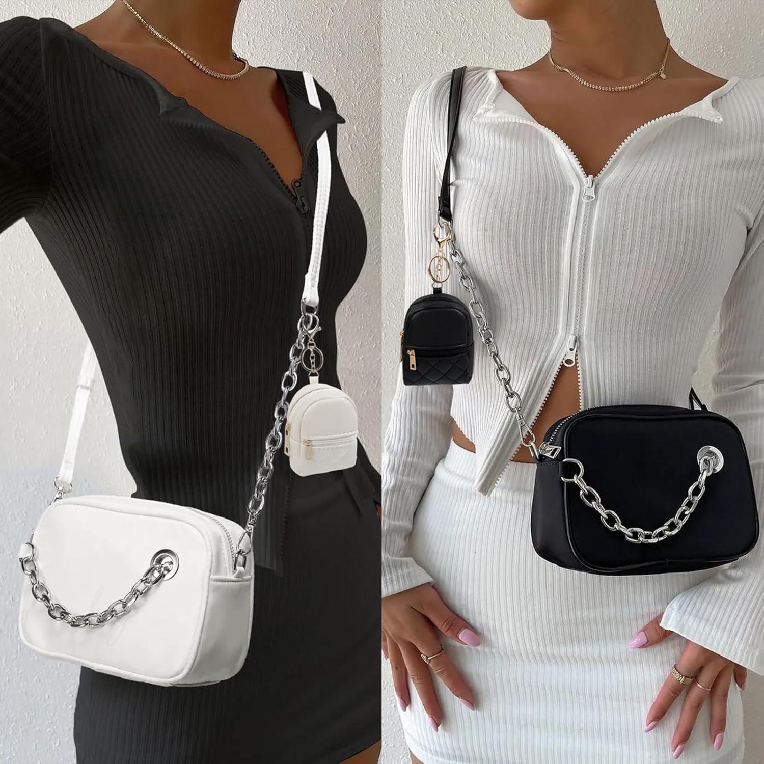 4 Mini Bolsas Cosméticas Llavero PU para Mujeres - Negro, Beige, Rosa, Gris