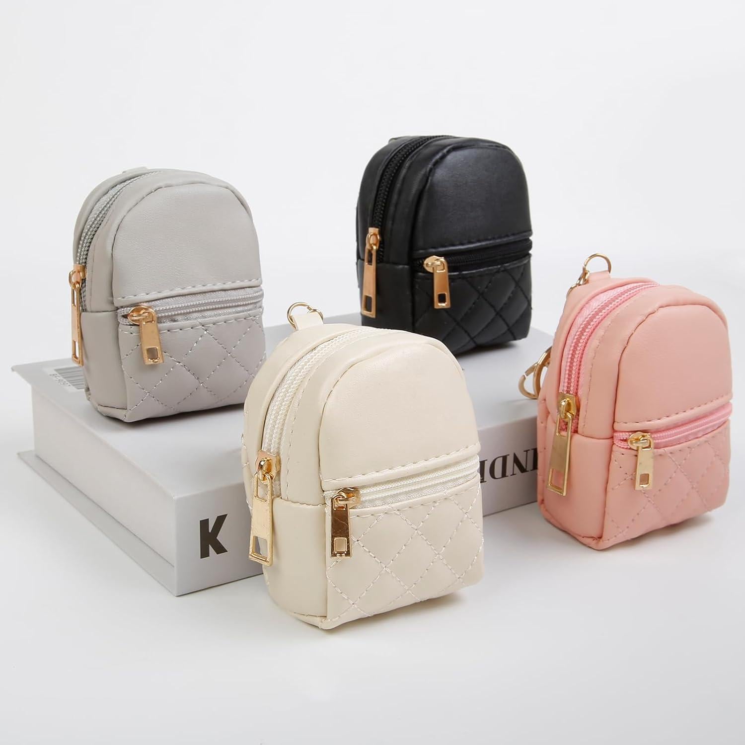 4 Mini Bolsas Cosméticas Llavero PU para Mujeres - Negro, Beige, Rosa, Gris