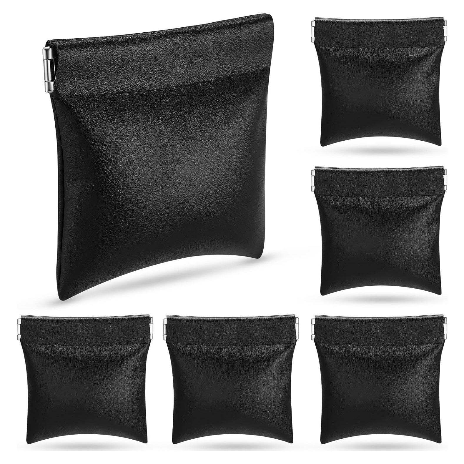 6 Monederos de PU Negros Portátiles Impermeables para Cosméticos