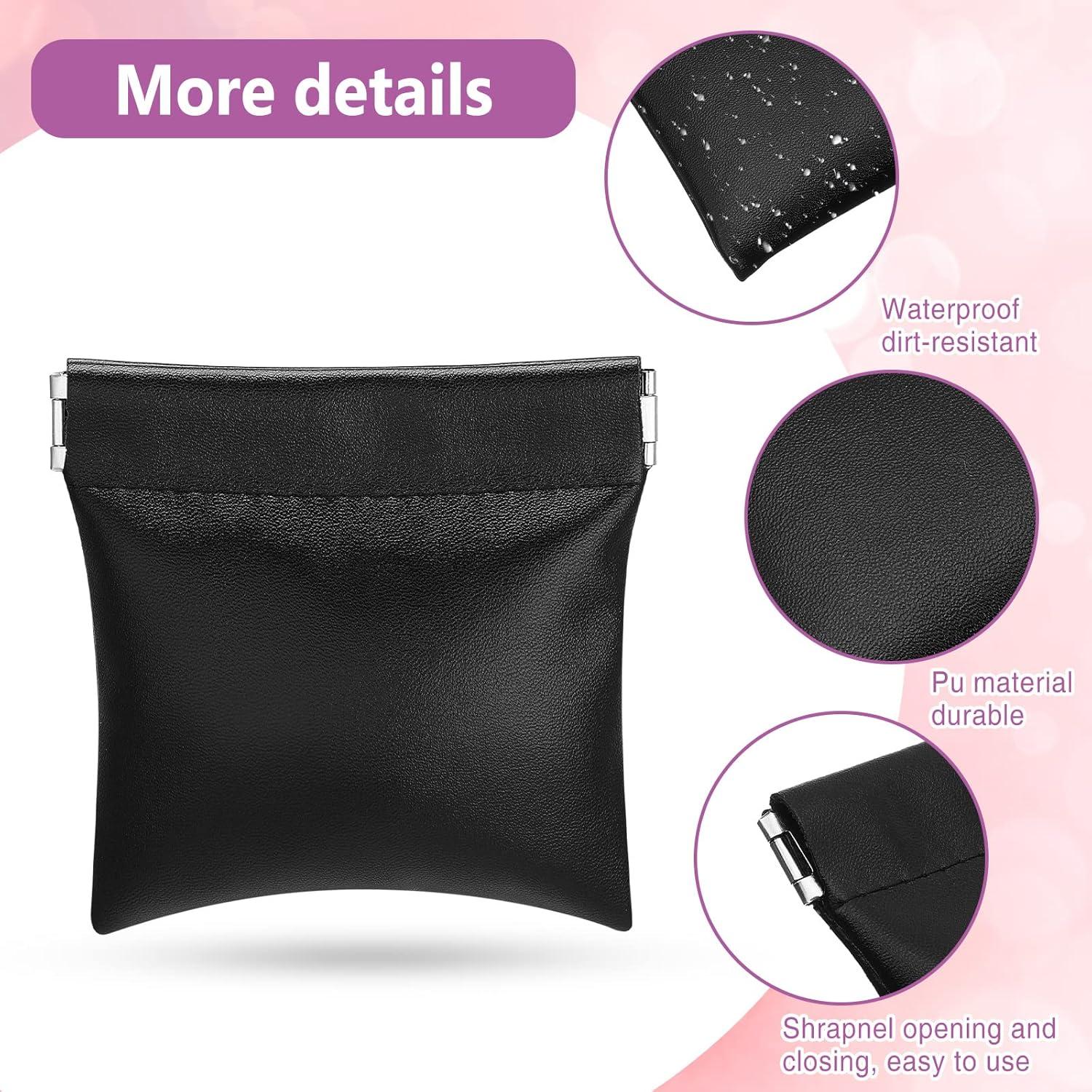 6 Monederos de PU Negros Portátiles Impermeables para Cosméticos