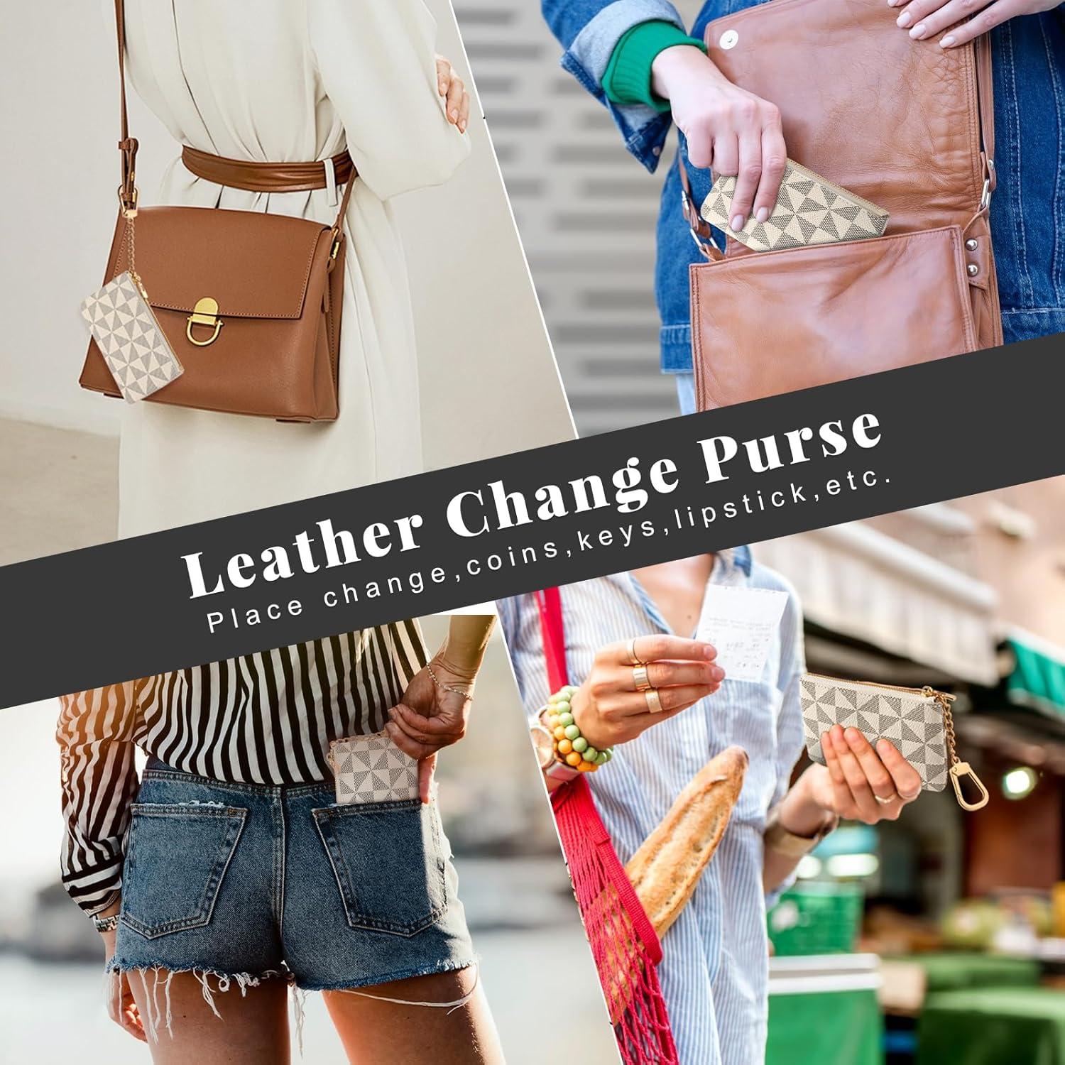 Monedero de Cuero Sintético FOUSIVOU Blanco 12.5x8cm con Llave Cadena