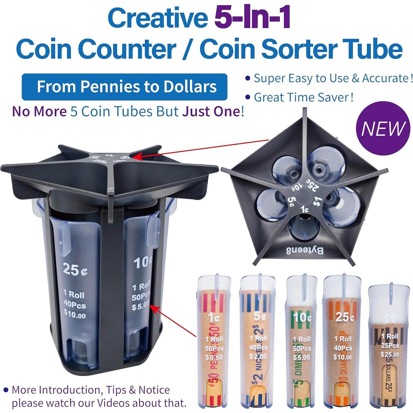 Contador de Monedas 5-en-1 Byteen8 | Organizador Gris 288g