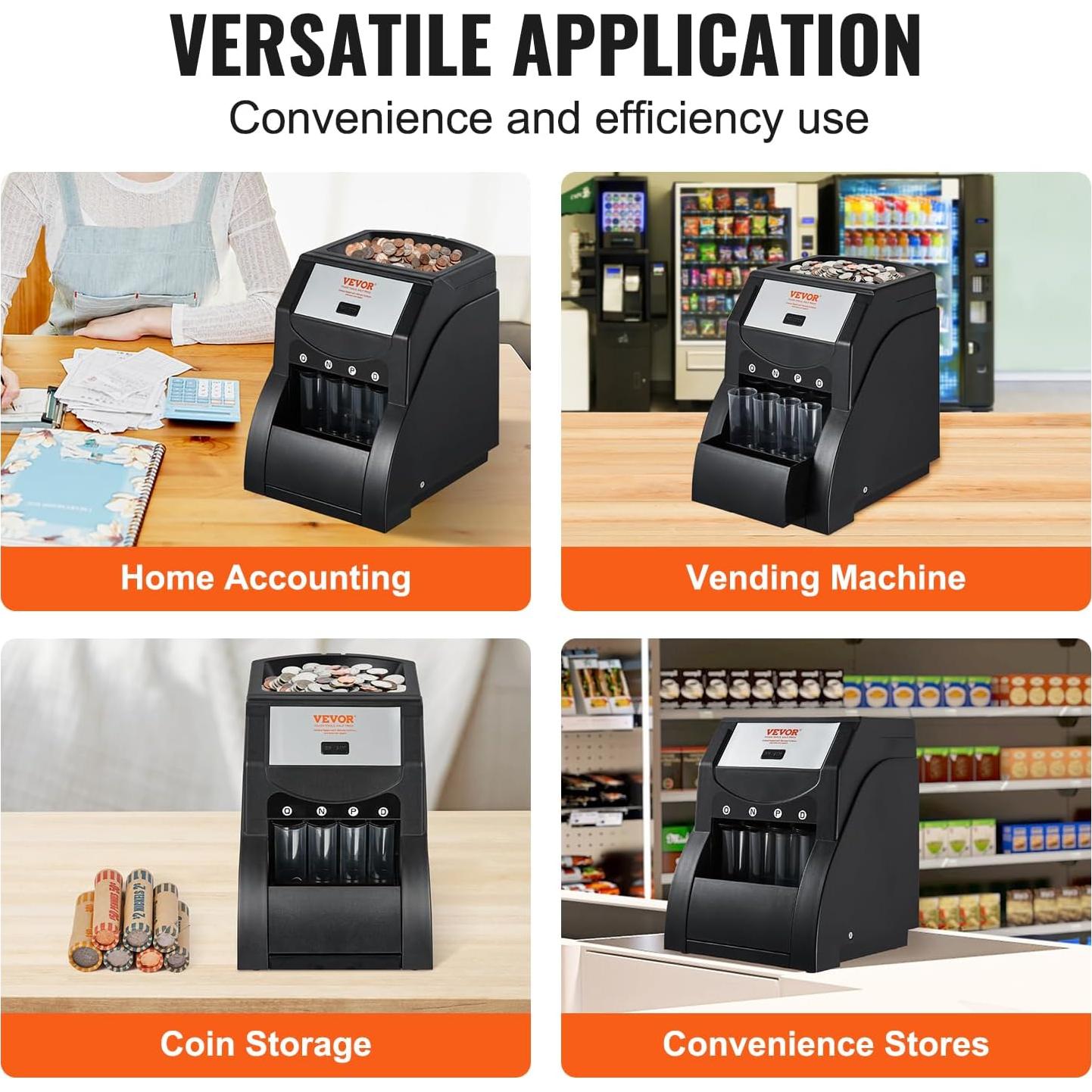 Clasificador de Monedas VEVOR Negro 200 Monedas 230/min