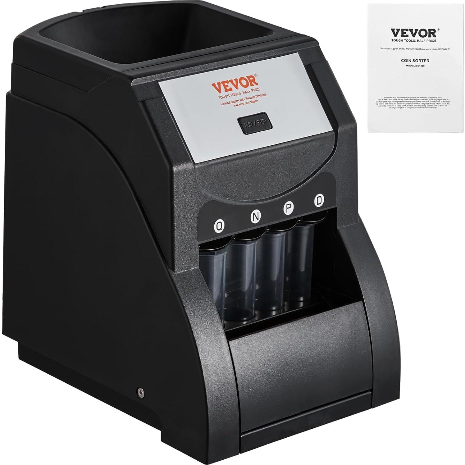 Clasificador de Monedas VEVOR Negro 200 Monedas 230/min