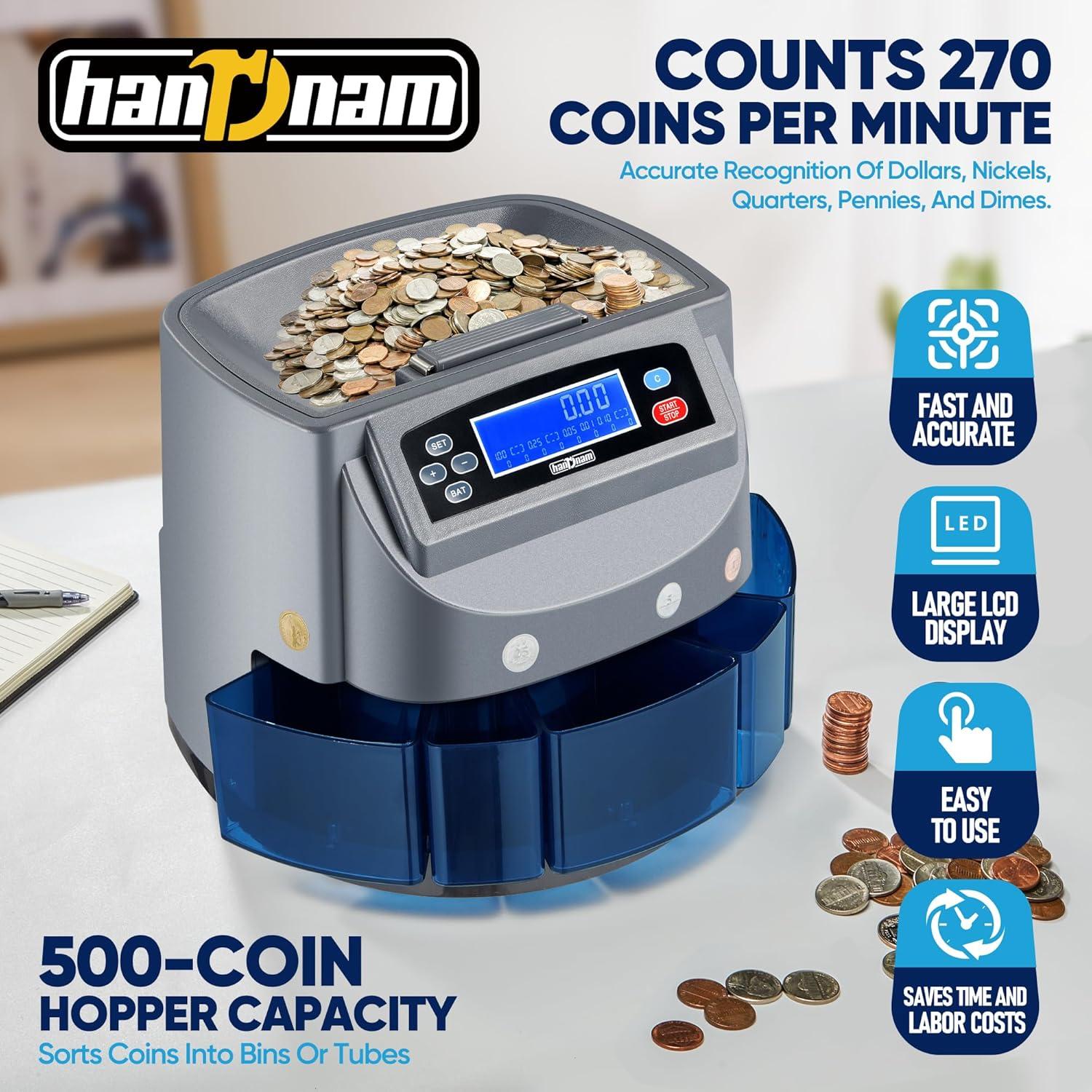 Máquina Contadora de Monedas Handnam 270 Monedas/minuto 500 Capacidad