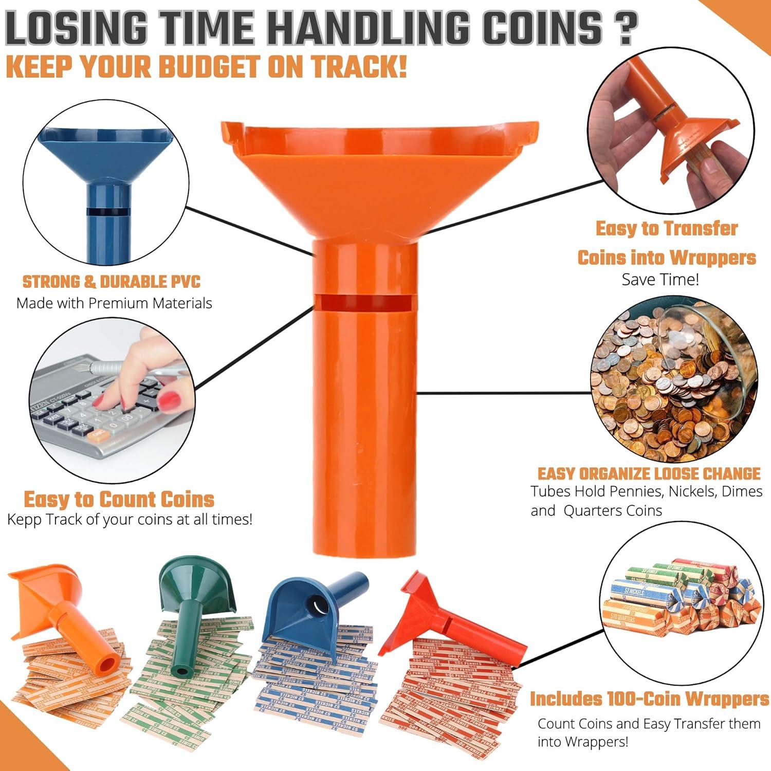 Tuberías Clasificadoras de Monedas Budgetizer - 4 Colores + 100 Envolturas