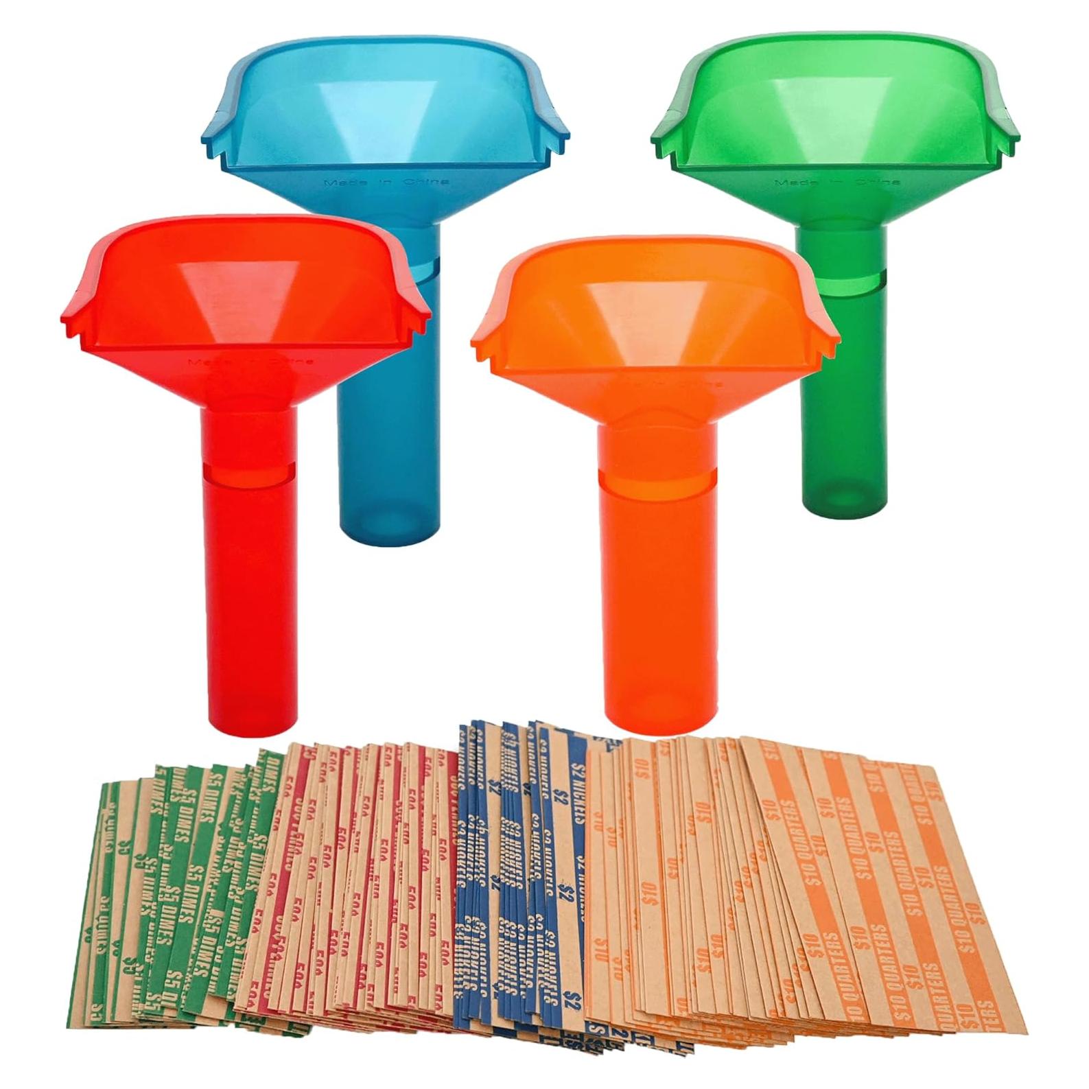 Conjunto 4 Tubos Contadores de Monedas ESSENTIAL con 100 Envolturas