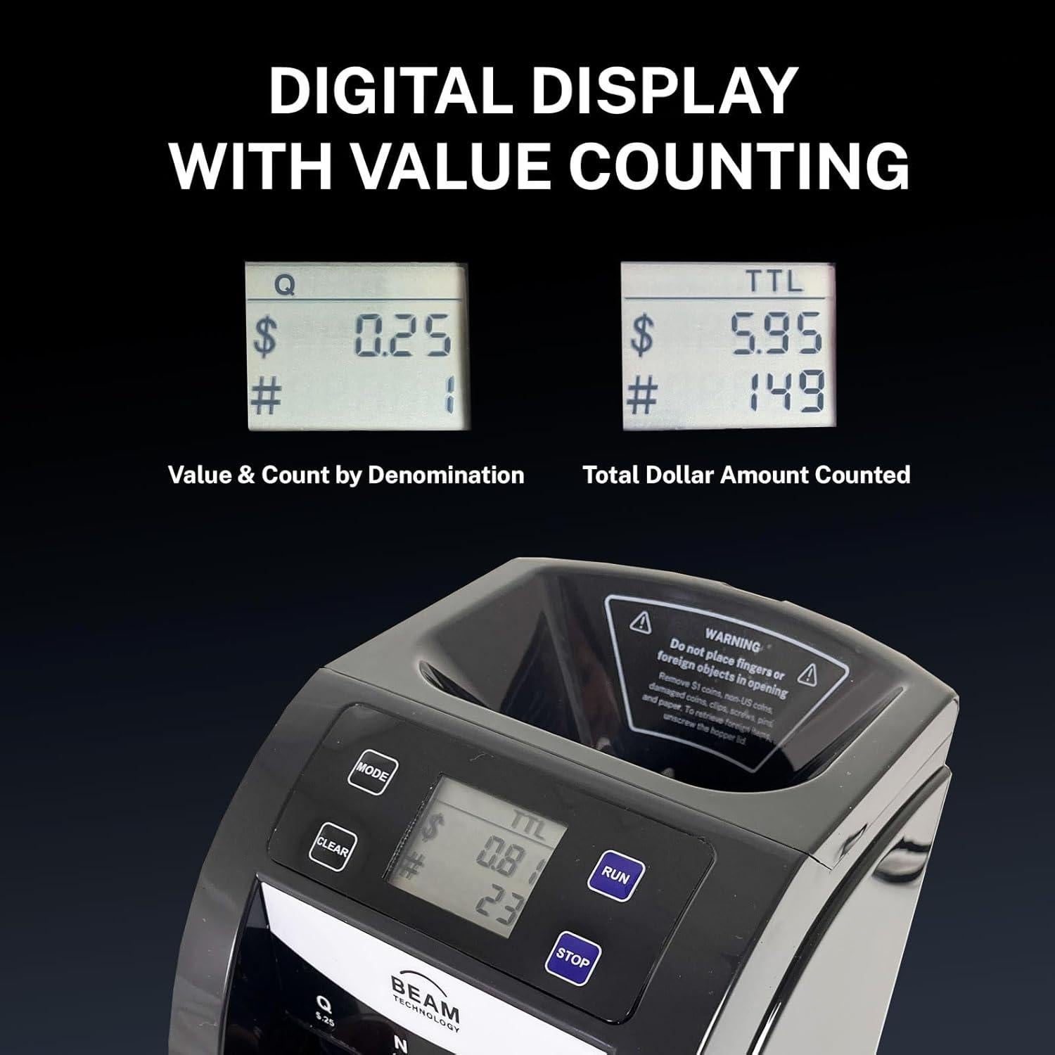 Clasificador de Monedas Eléctrico Beam CSD-2000 con Pantalla Digital