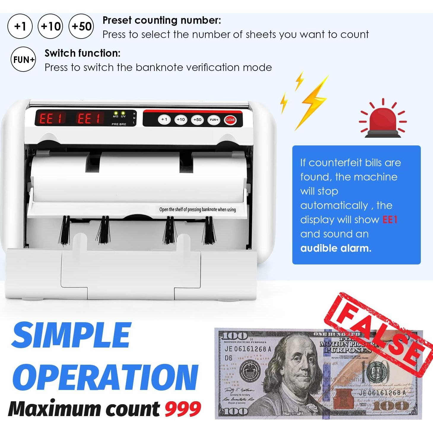 Contadora de Billetes Portátil Frifreego con Detección UV 800pcs/min