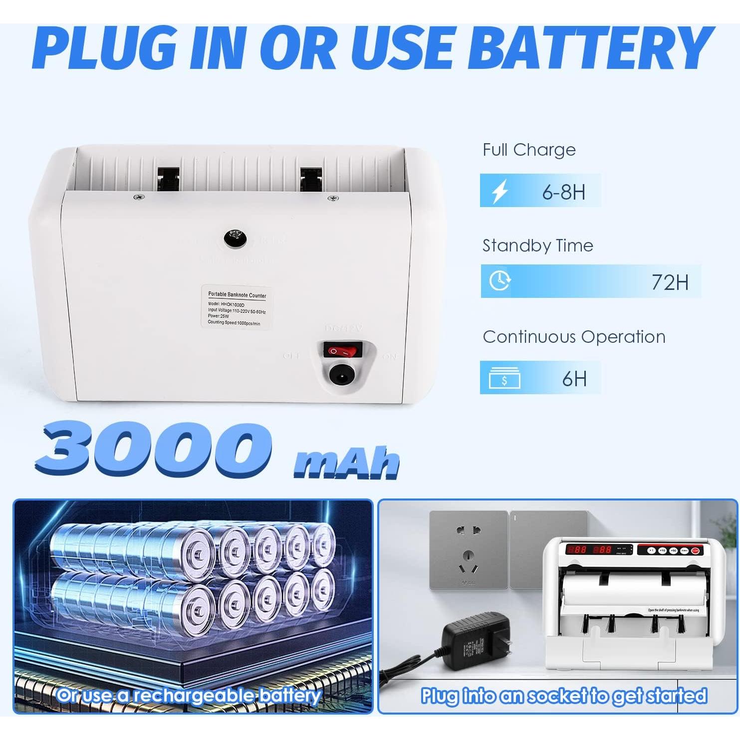 Contadora de Billetes Portátil Frifreego con Detección UV 800pcs/min