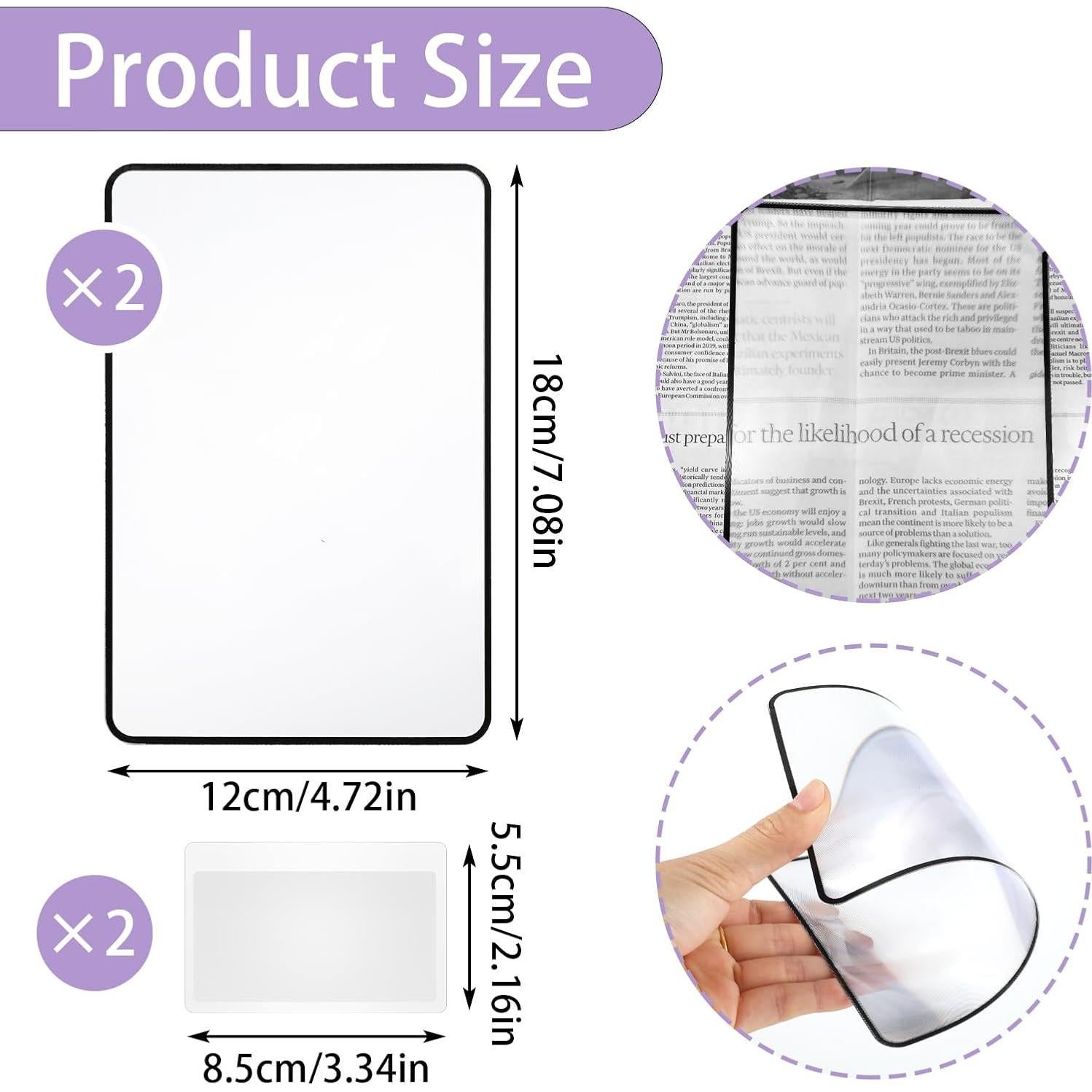 Lupa de Aumento 3X Ptwola - 4 Pcs Lentes Fresnel para Lectura