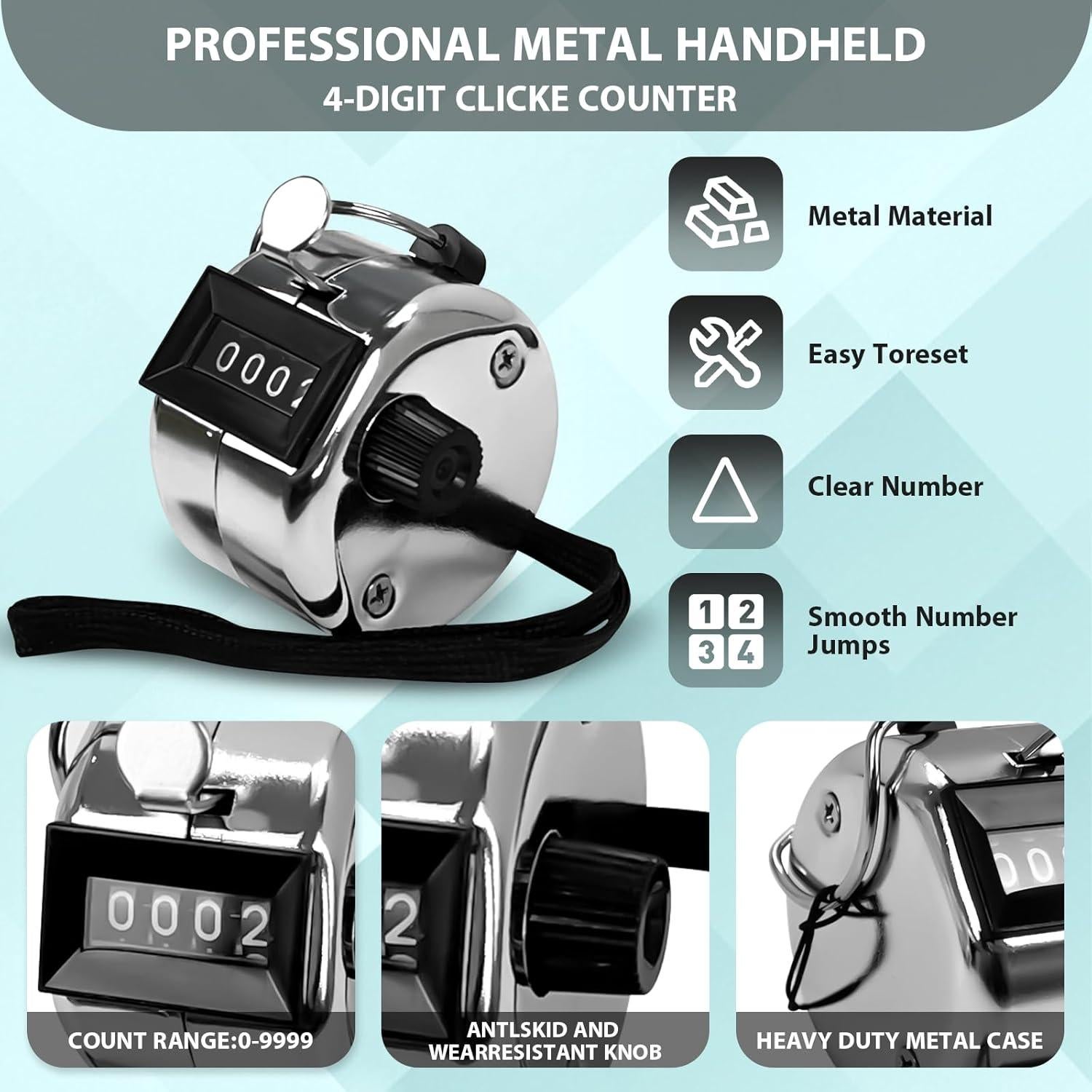 Paquete de 6 Contadores de Clicker POXXU de Metal 4 Dígitos