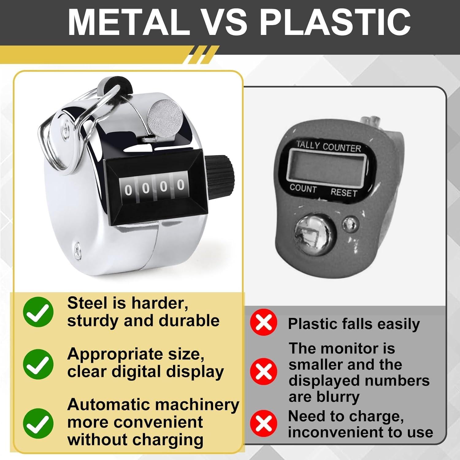 Contador Clicker Manual GIMKUFR 4 Dígitos Plateado - 2 Pcs