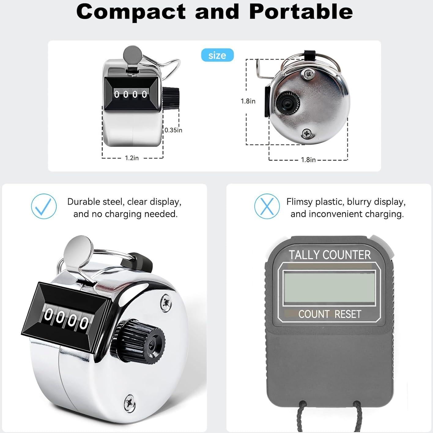 Contador Manual de Metal Anyongora 4 Dígitos Plata