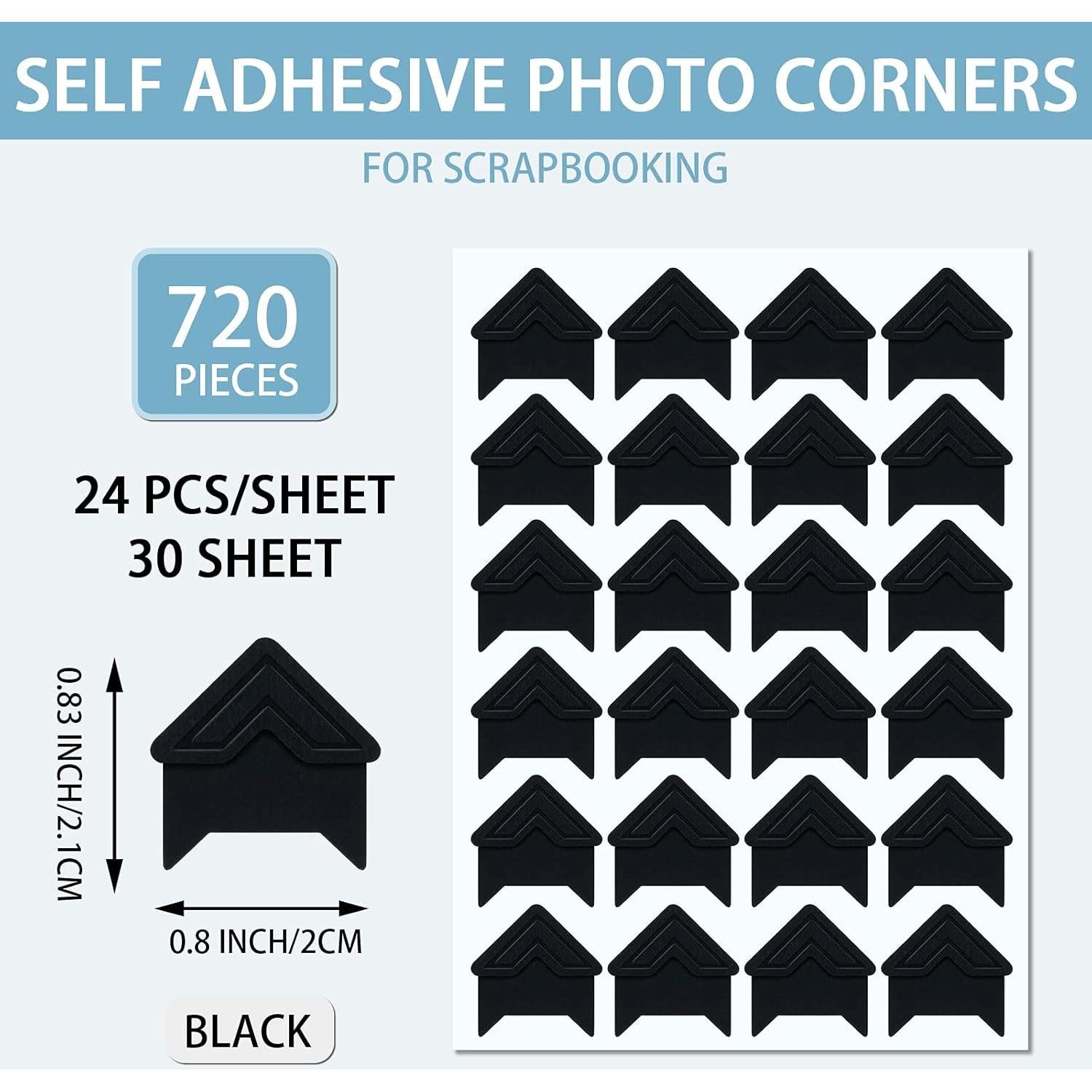 Esquinas de Foto Autoadhesivas Pajean 720 Piezas Negro