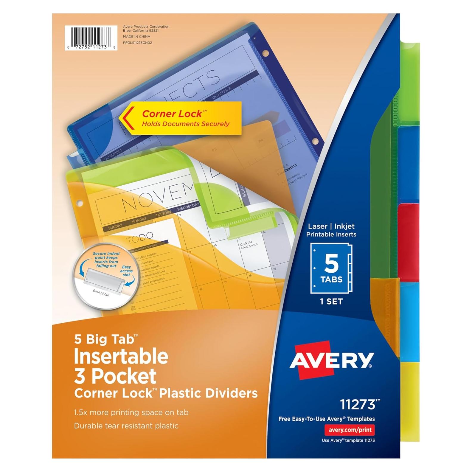 Separadores Avery de Plástico para Carpetas 3 Anillas - 5 Pestañas Multicolor