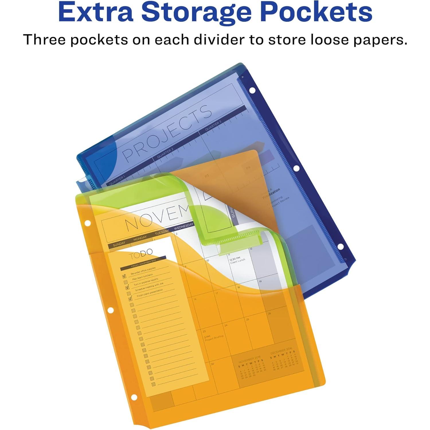 Separadores Avery de Plástico para Carpetas 3 Anillas - 5 Pestañas Multicolor