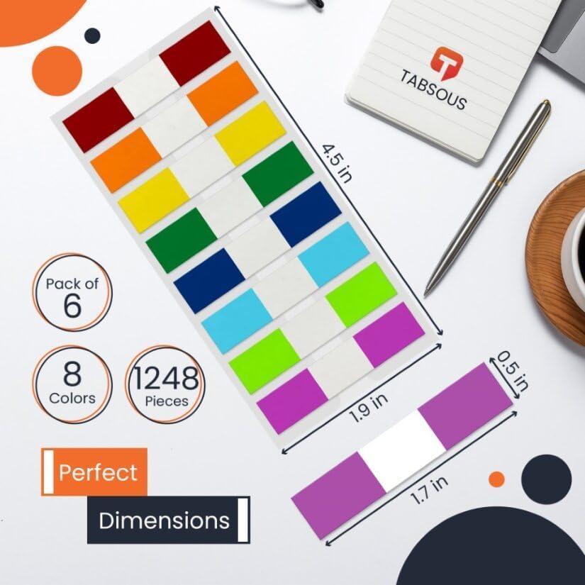 Etiquetas Adhesivas Reposicionables Tabsous 1248 Unidades - 8 Colores