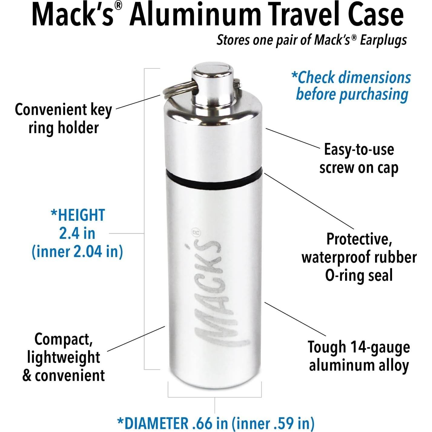 Estuche de Aluminio Mack para Tapones de Oídos - Plata