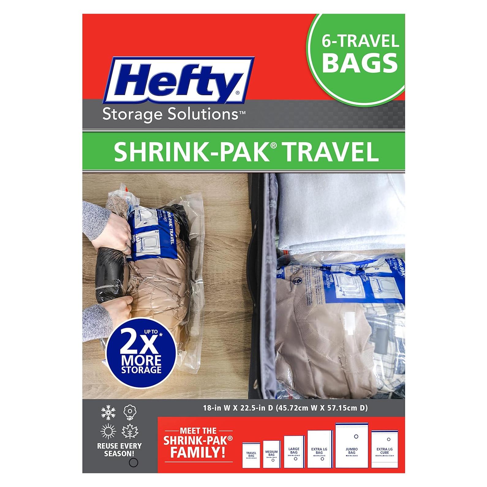 Hefty Shrink-Pak 6 Bolsas de Viaje Herméticas 22.86x30.48cm