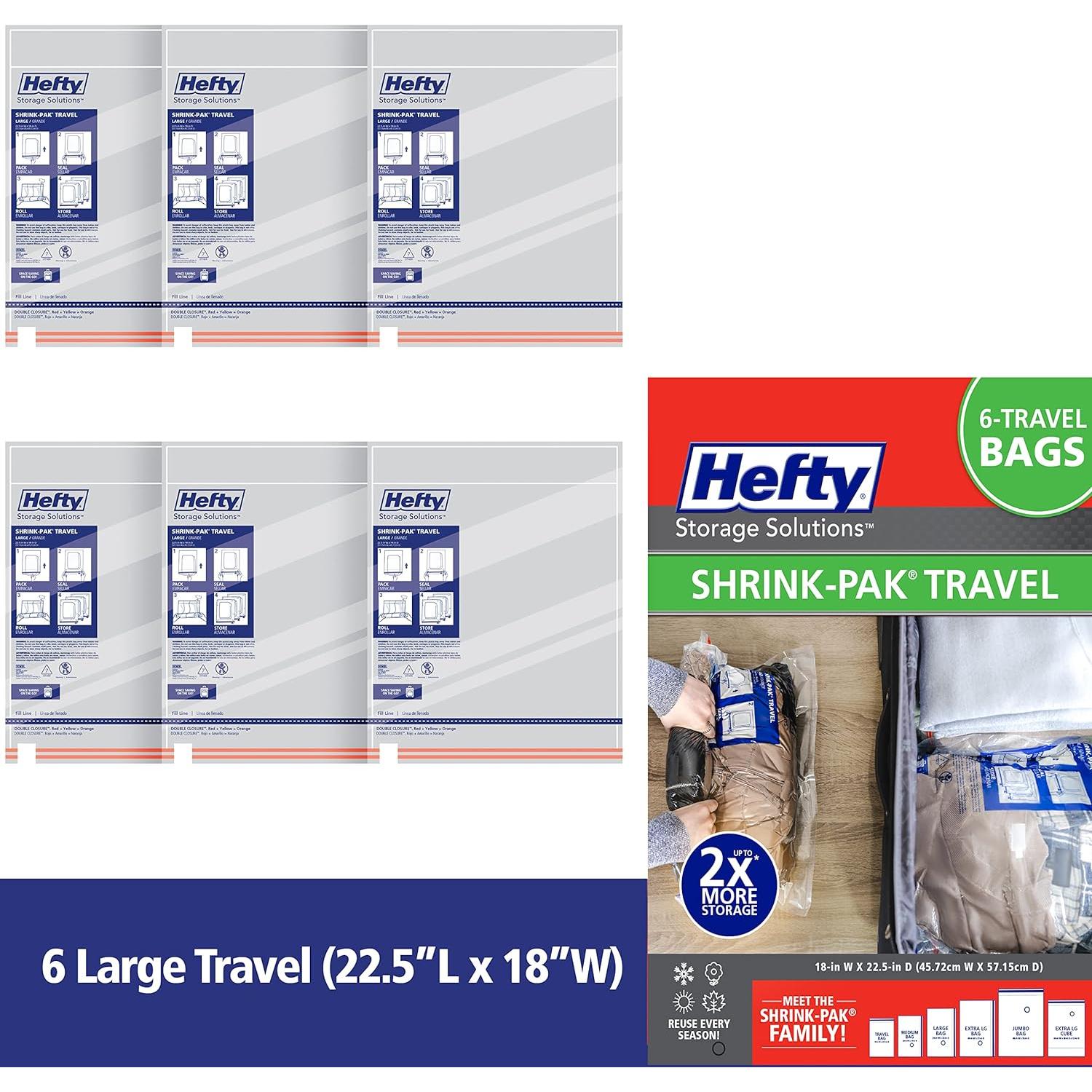 Hefty Shrink-Pak 6 Bolsas de Viaje Herméticas 22.86x30.48cm