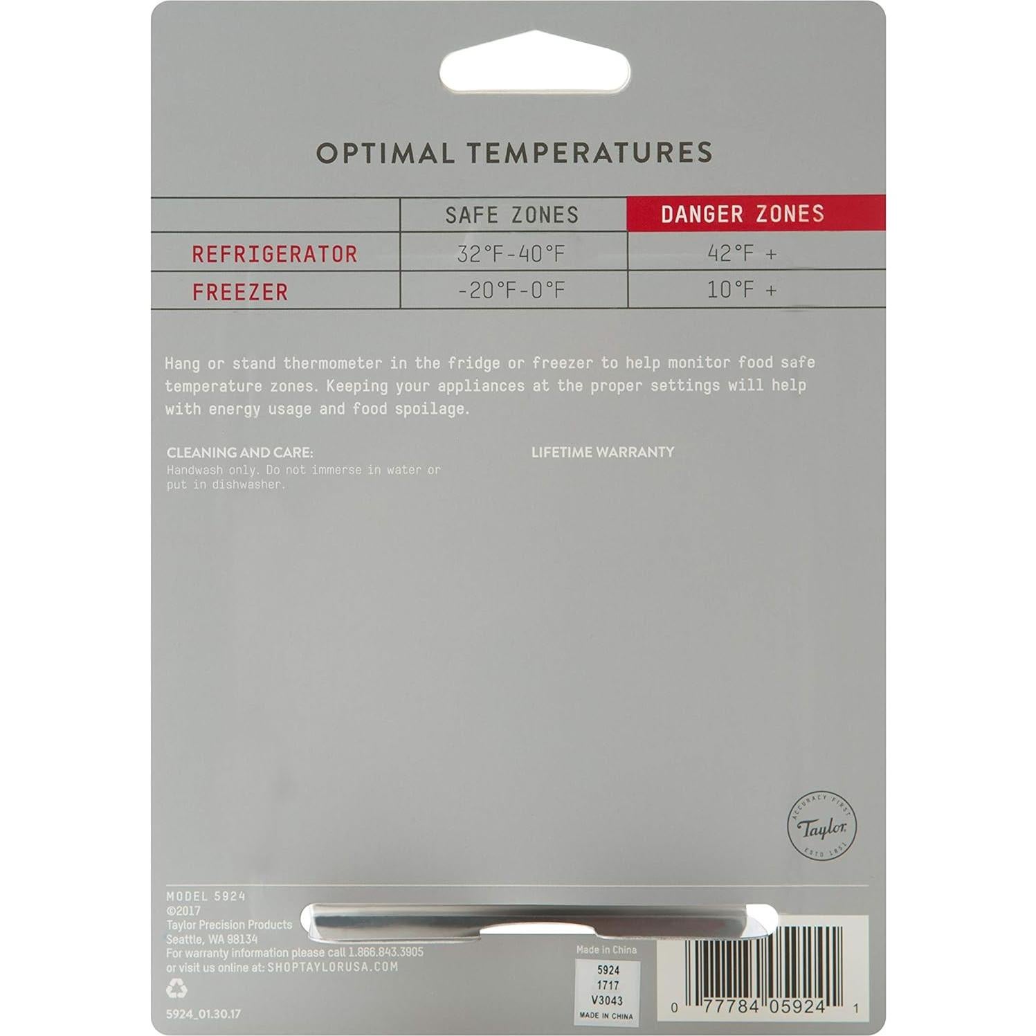 Termómetro Analógico Taylor 5924 para Refrigerador y Congelador