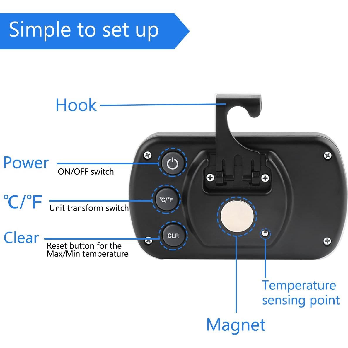 Paquete de 2 termómetros digitales RIY para refrigerador - Negro