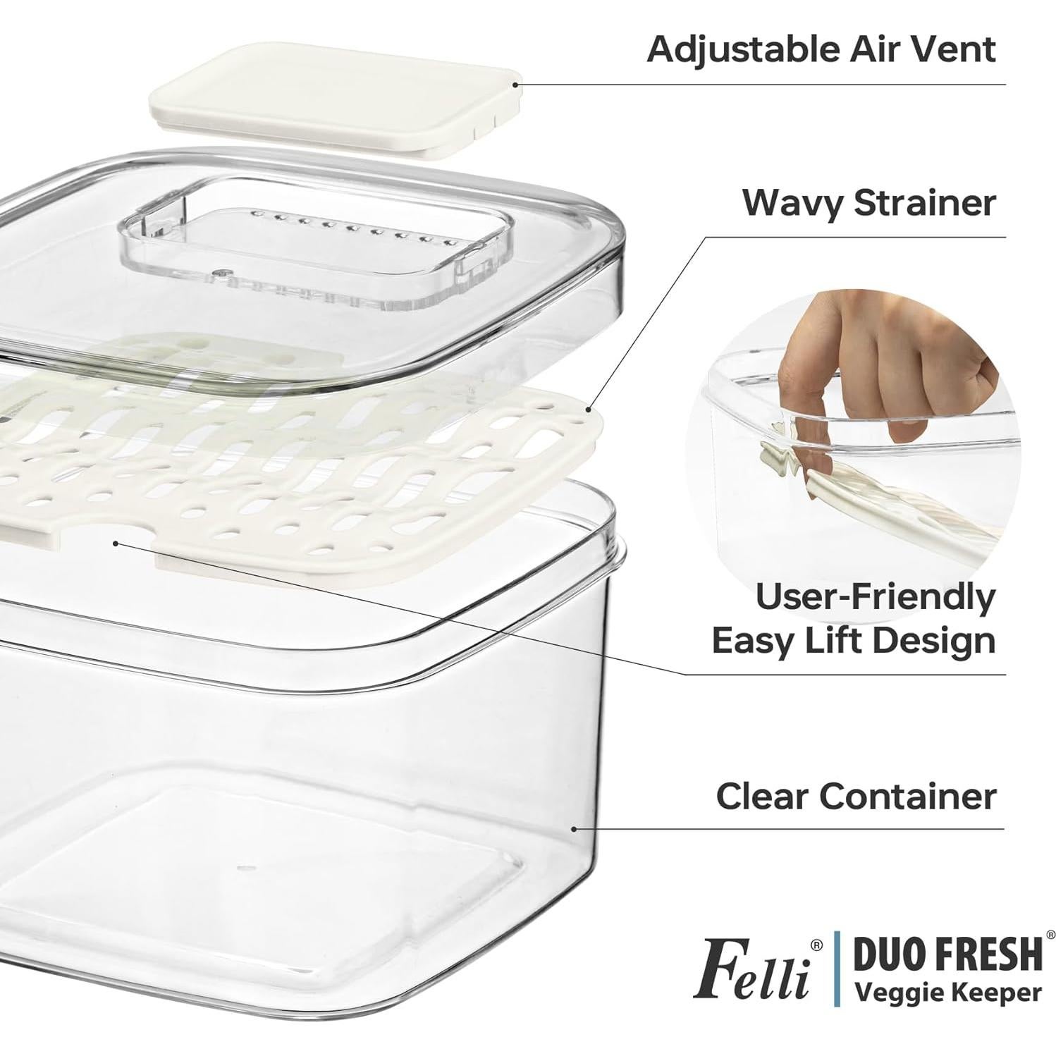 Contenedor Felli Duo Fresh Veggie Keeper 3 Piezas 5.8qt