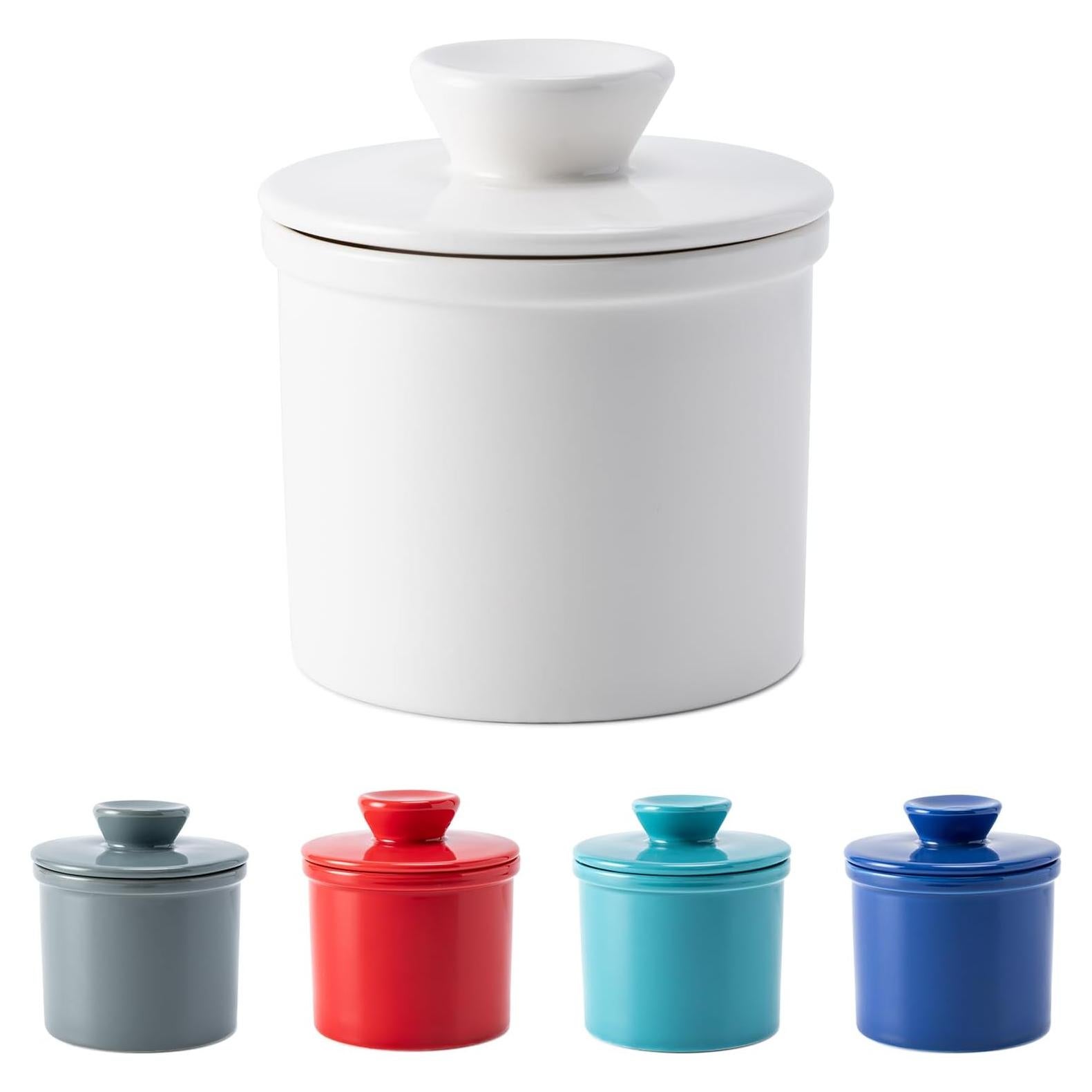 Crock de Mantequilla Cerámica Husfunov Blanco 1.02L con Tapa