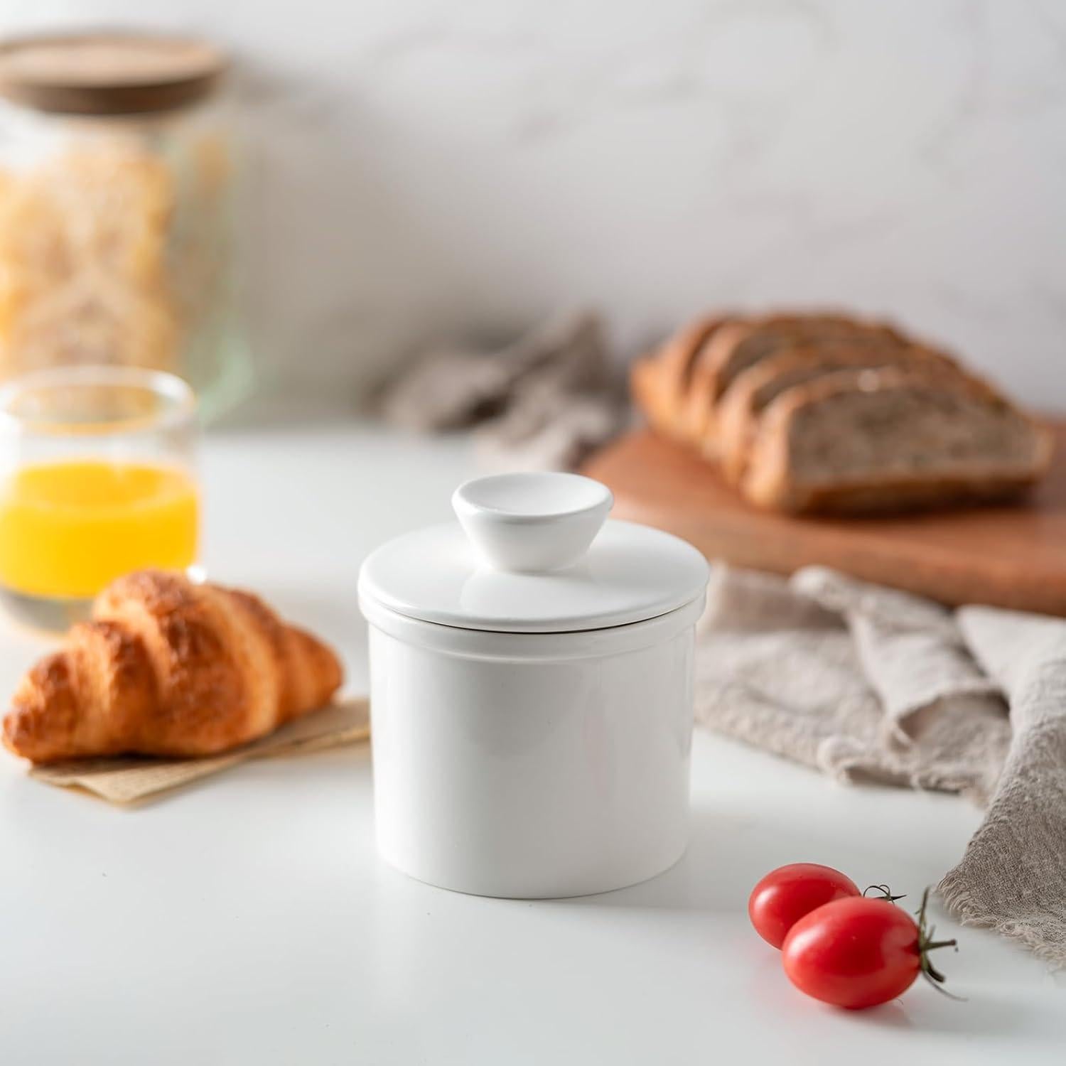 Crock de Mantequilla Cerámica Husfunov Blanco 1.02L con Tapa