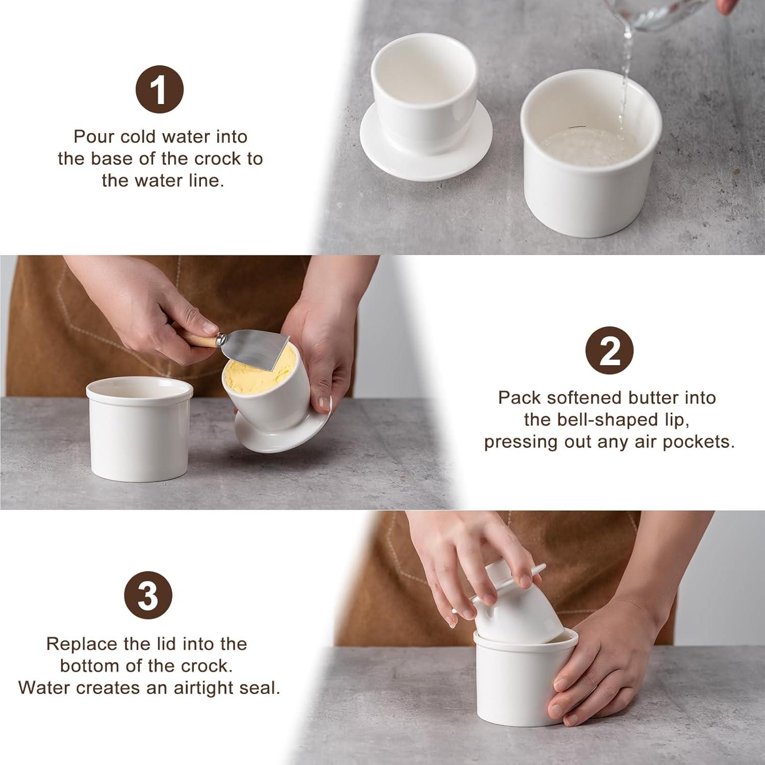 Crock de Mantequilla Cerámica Husfunov Blanco 1.02L con Tapa