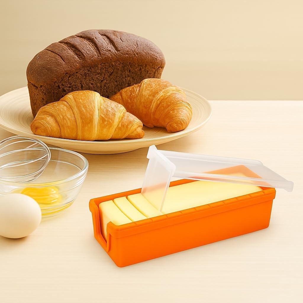 Conservador de Mantequilla de Silicona Naranja con Cuchilla 14x4.4cm