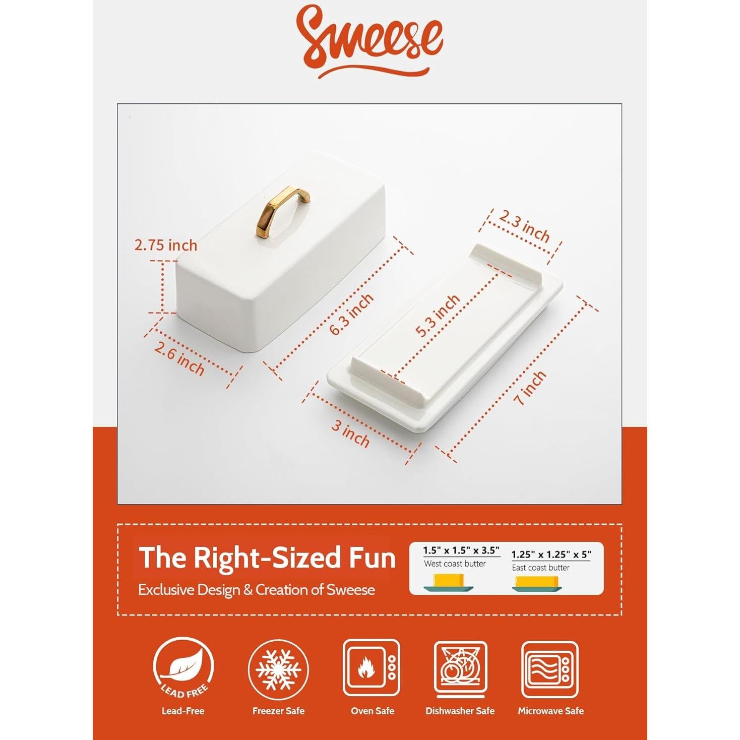 Plato de Mantequilla con Tapa Sweese - Porcelana Blanca 113g