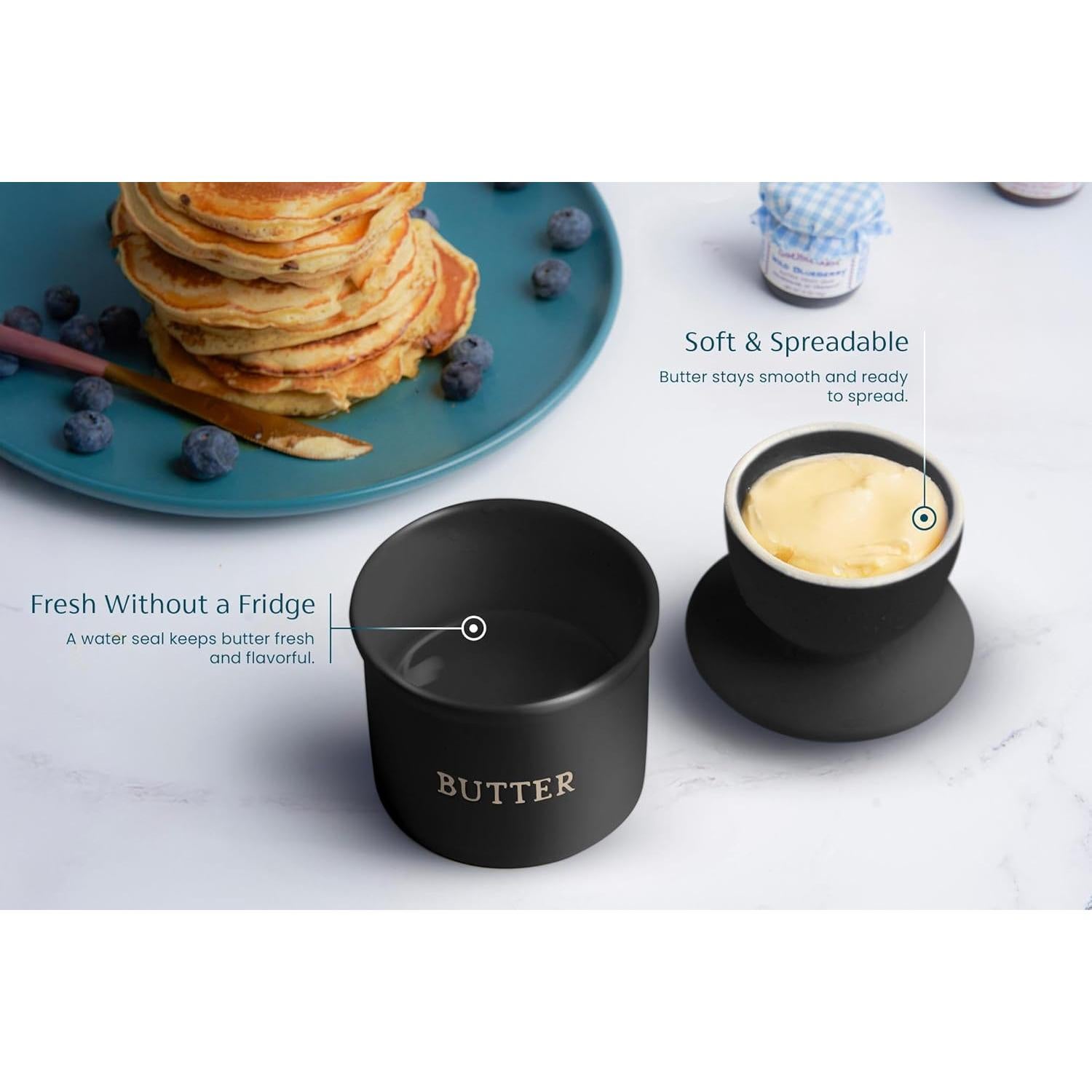 Crock de Mantequilla Kook Cerámico Negro Mate 350g con Tapa