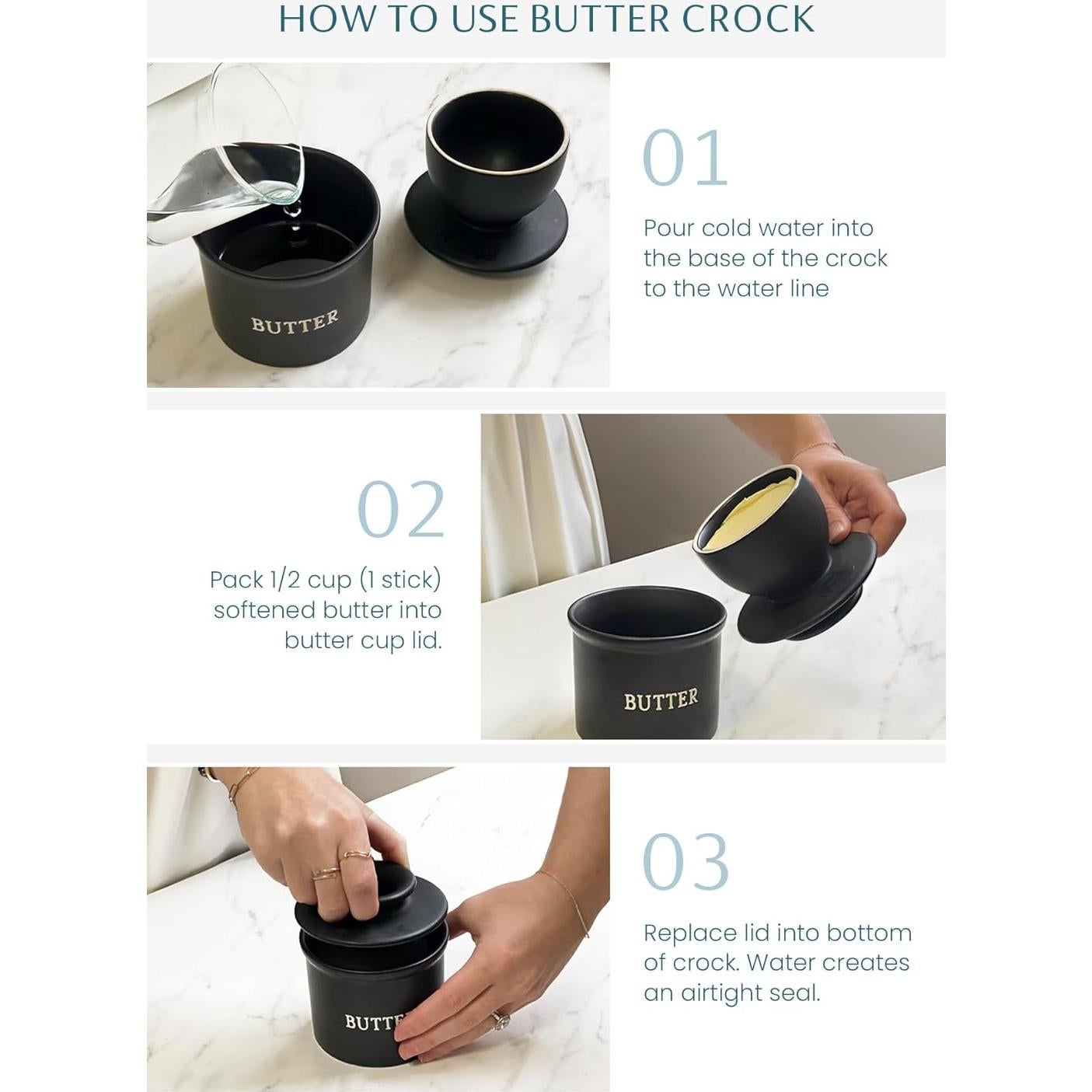 Crock de Mantequilla Kook Cerámico Negro Mate 350g con Tapa