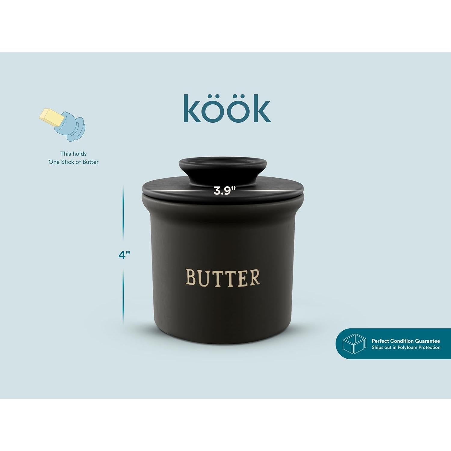 Crock de Mantequilla Kook Cerámico Negro Mate 350g con Tapa