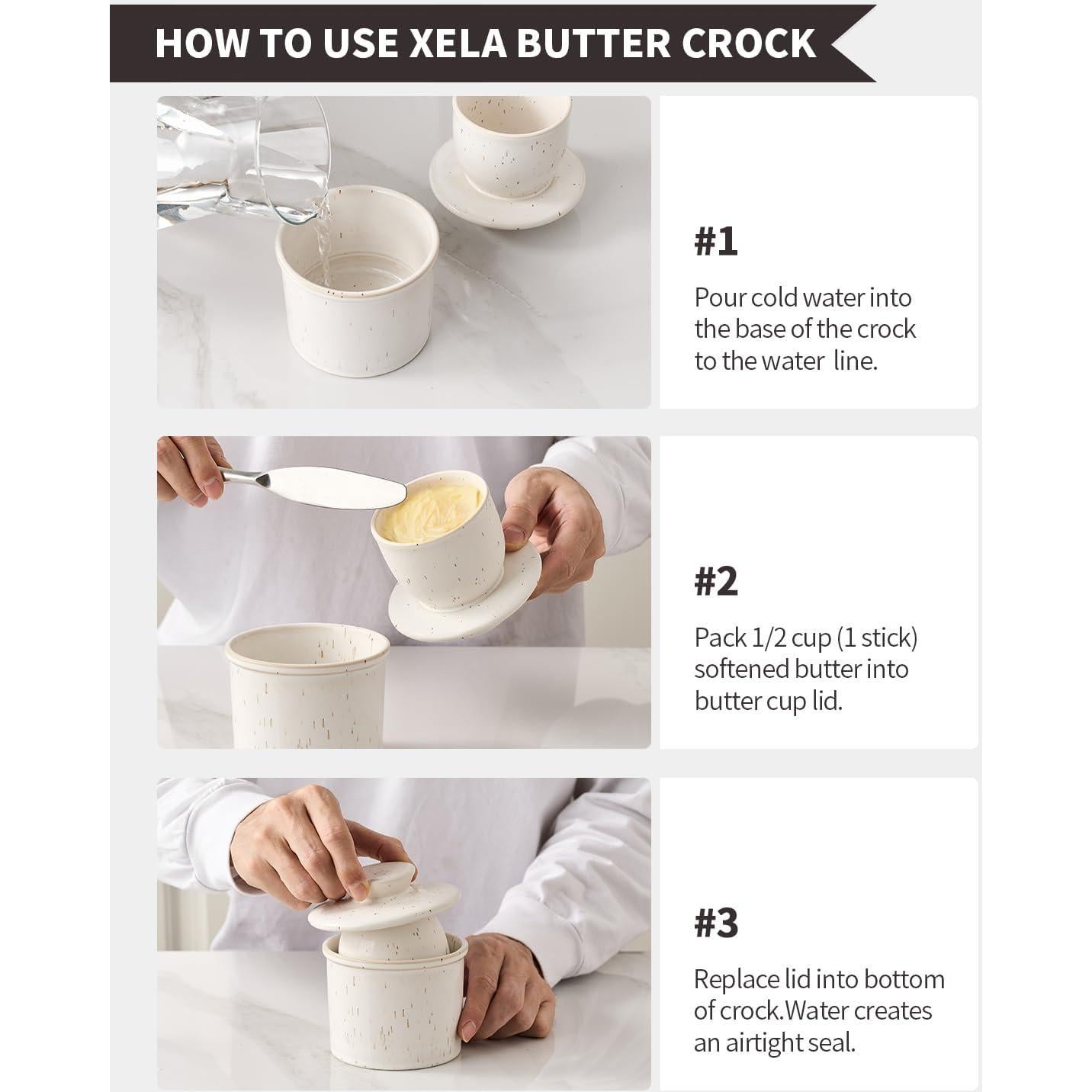 Crock de Mantequilla XELA Cerámica Blanco Manchado 170g