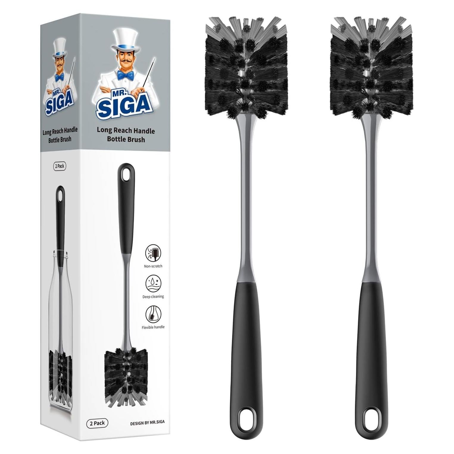 Cepillo de Botellas MR.SIGA, Mango Largo 32.8 cm, Paquete de 2