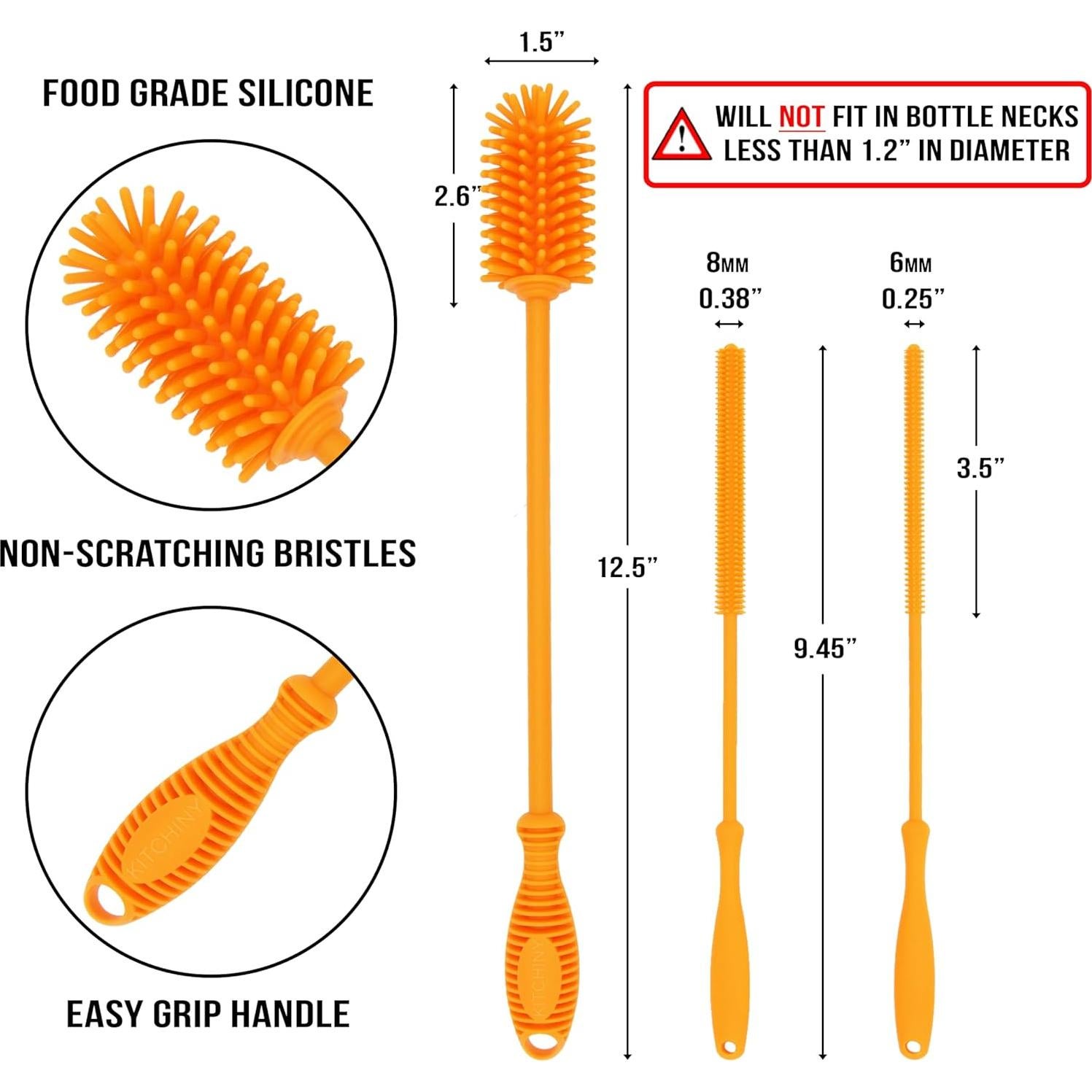Cepillo Limpiador de Botellas Kitchiny 31.75 cm Silicona Naranja
