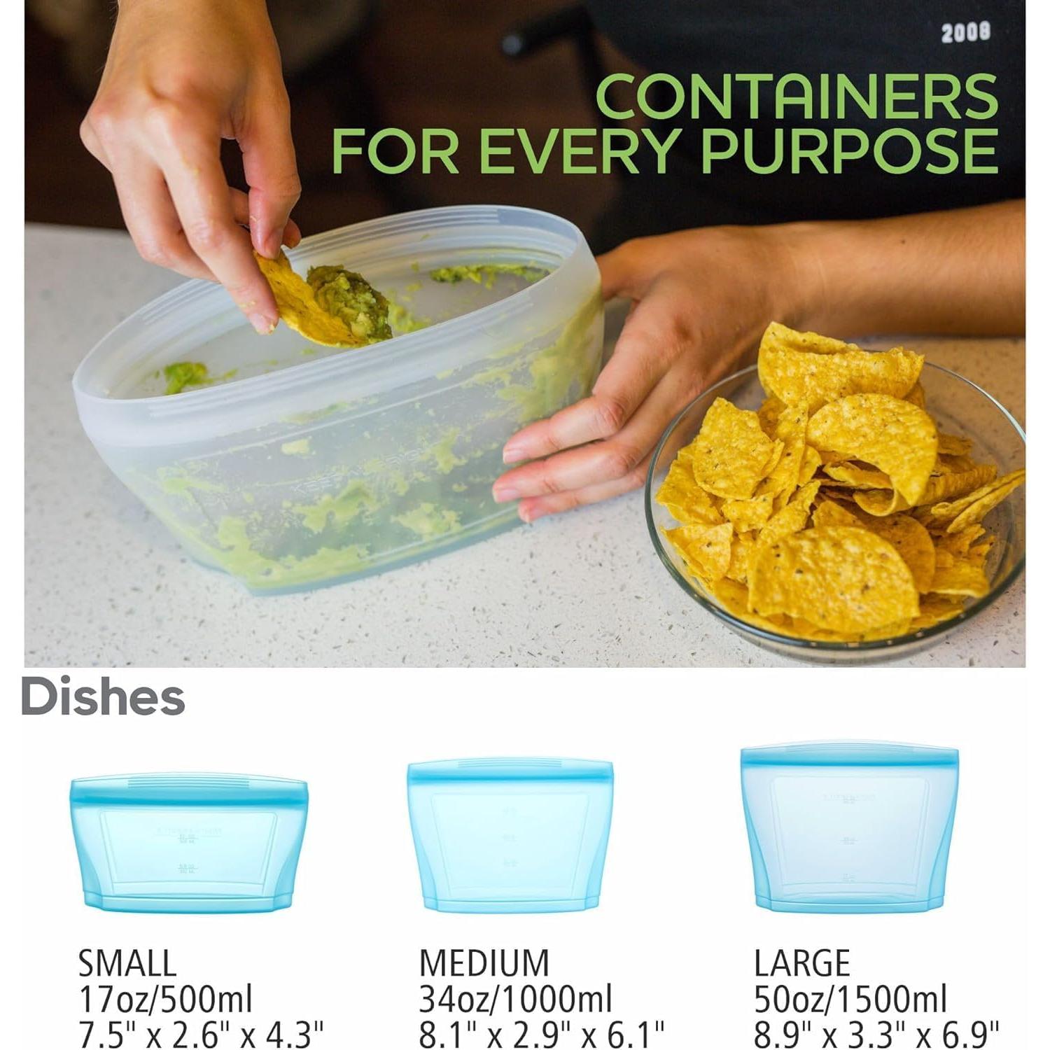 Bolsa de Almacenamiento de Alimentos Silicona Reutilizable ZIP STANDING - 6 Piezas