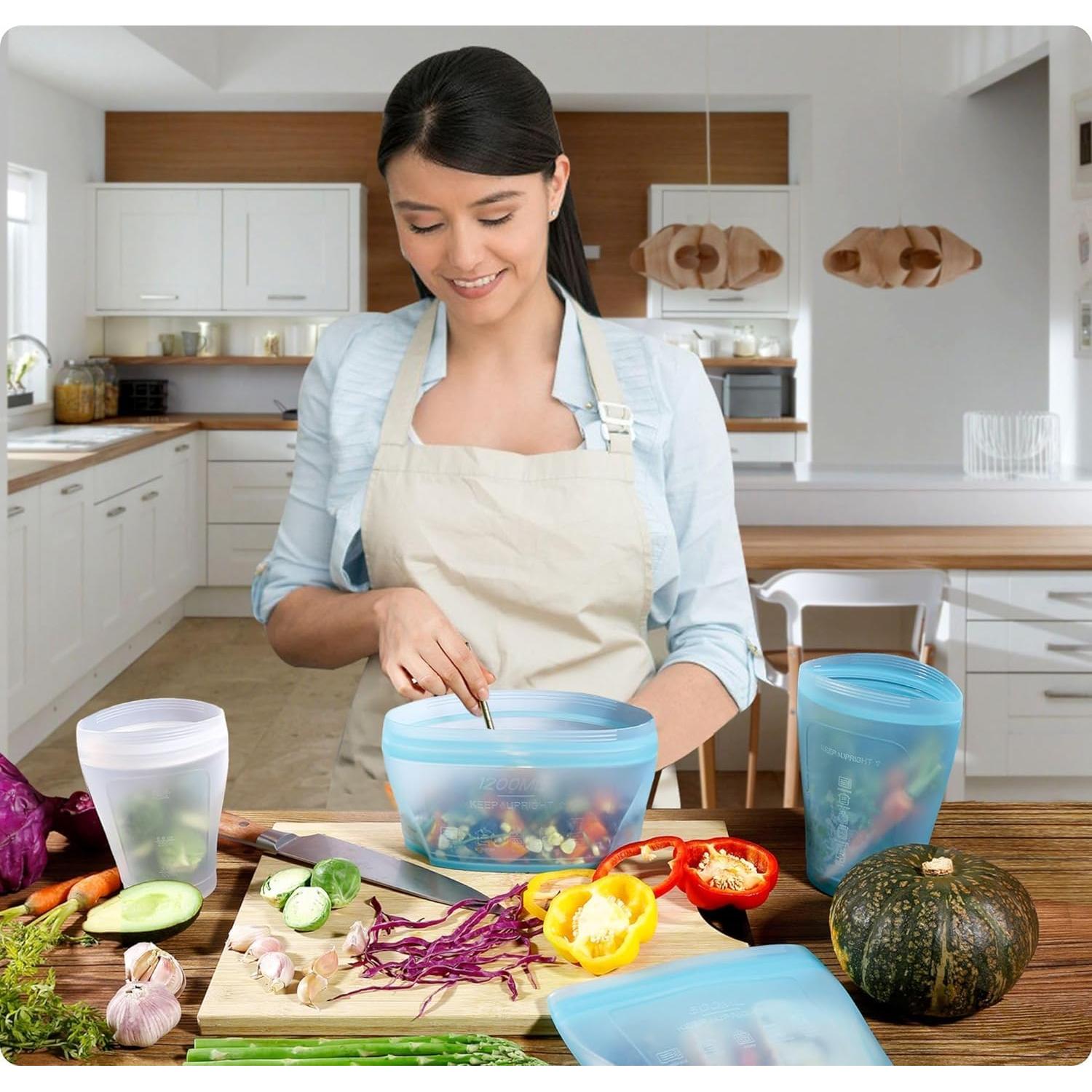 Bolsa de Almacenamiento de Alimentos Silicona Reutilizable ZIP STANDING - 6 Piezas