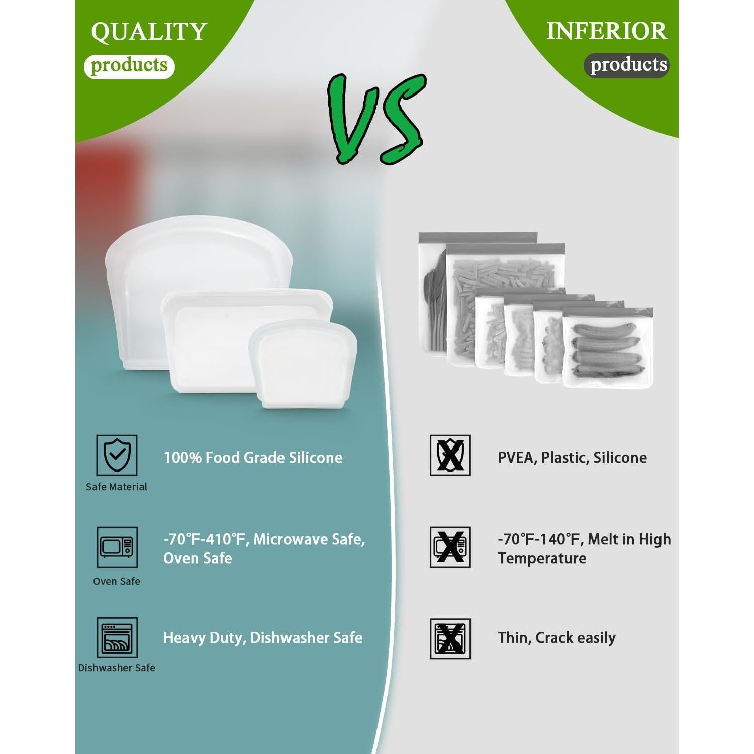 Bolsas de Silicona Reutilizables DGitaor 8 Piezas 414ml y 828ml