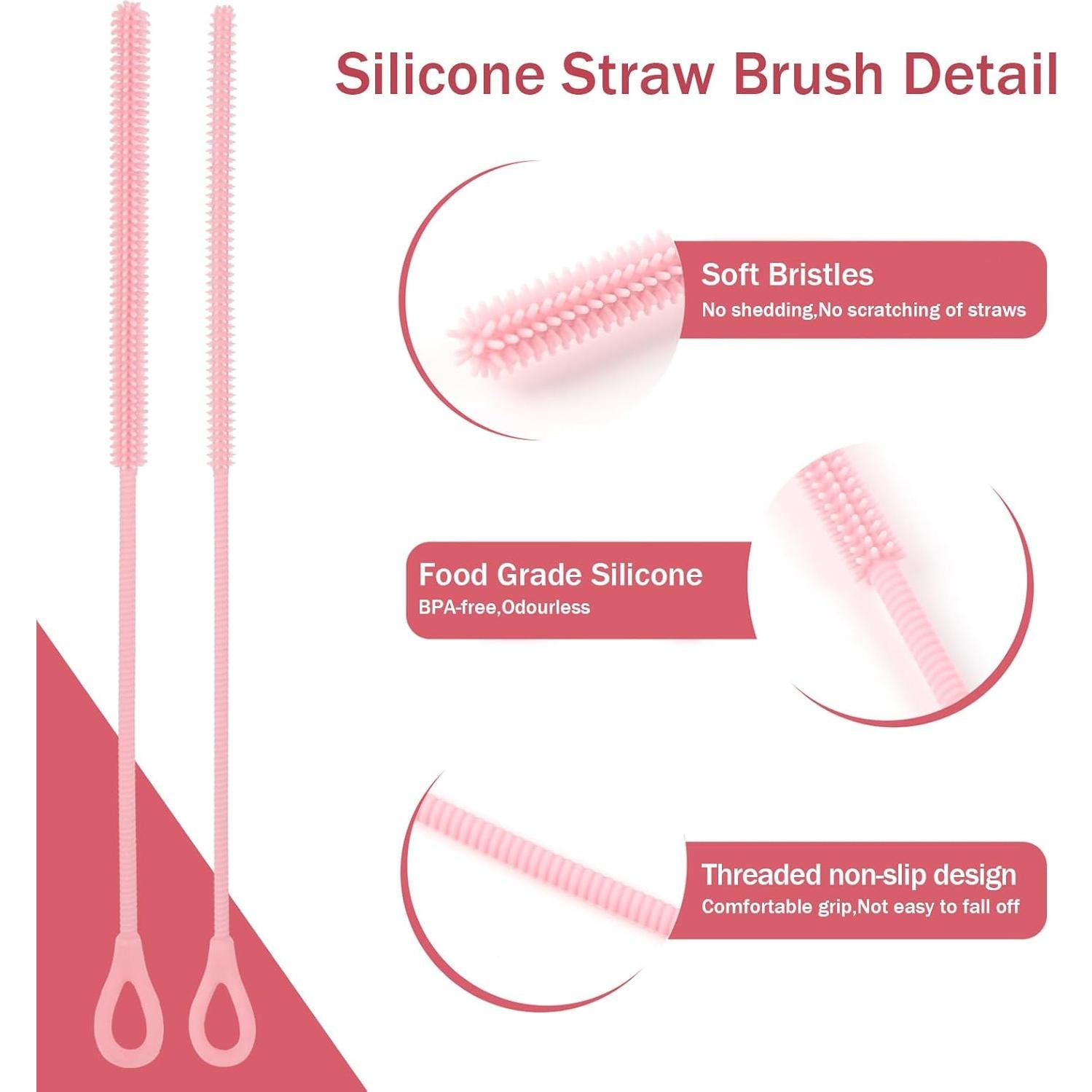 Set de 2 Cepillos Limpiadores de Pajitas Cabipeove 25cm Rosa