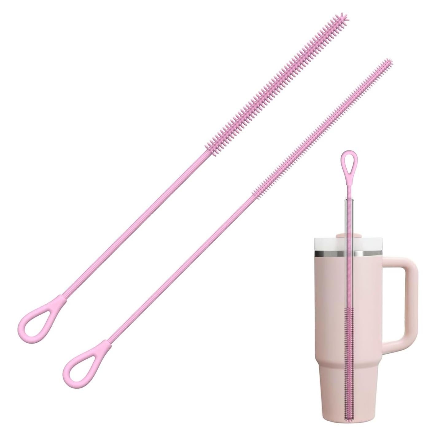 Cepillo Limpiador de Pajitas YOTIME 2 Piezas Silicona Rosa