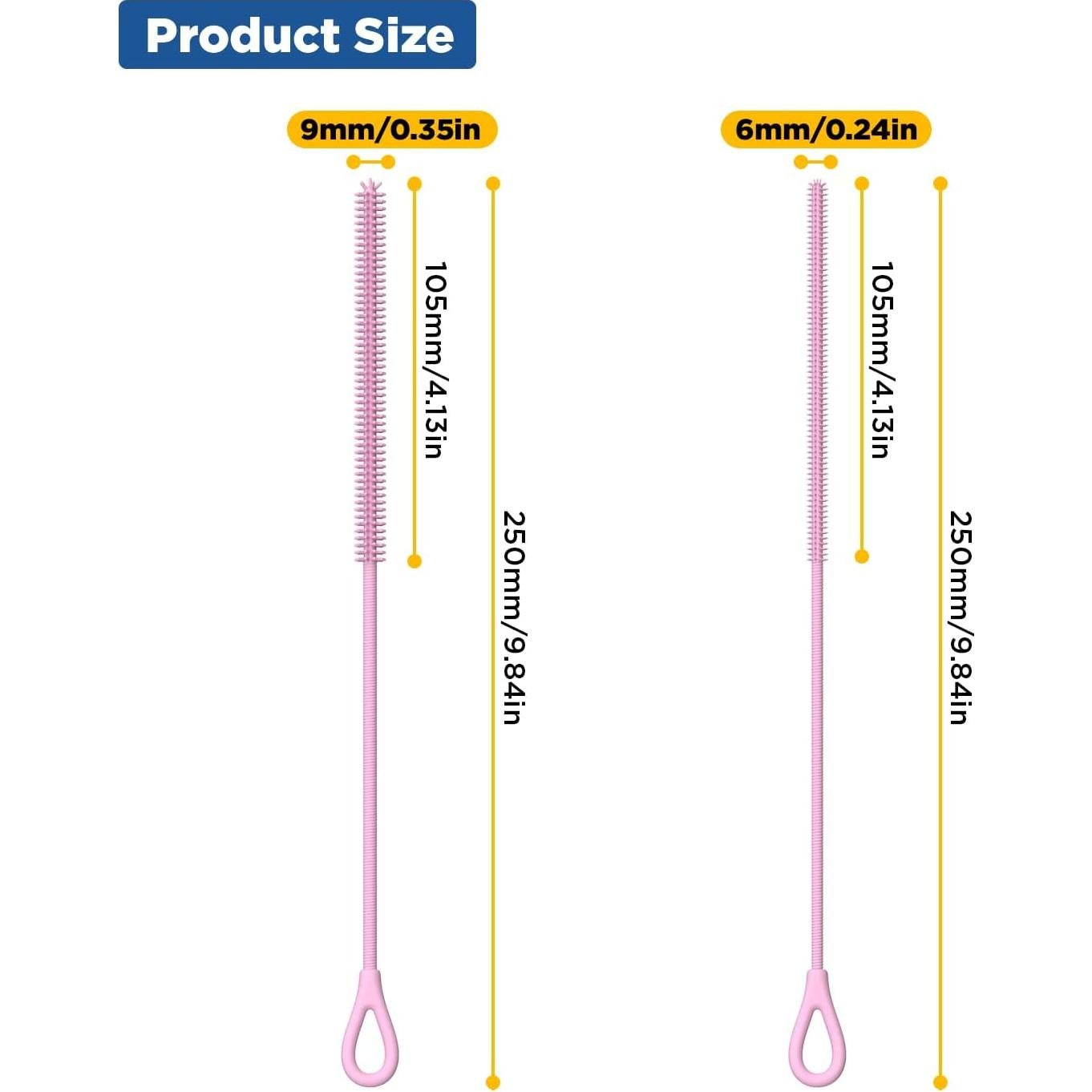 Cepillo Limpiador de Pajitas YOTIME 2 Piezas Silicona Rosa