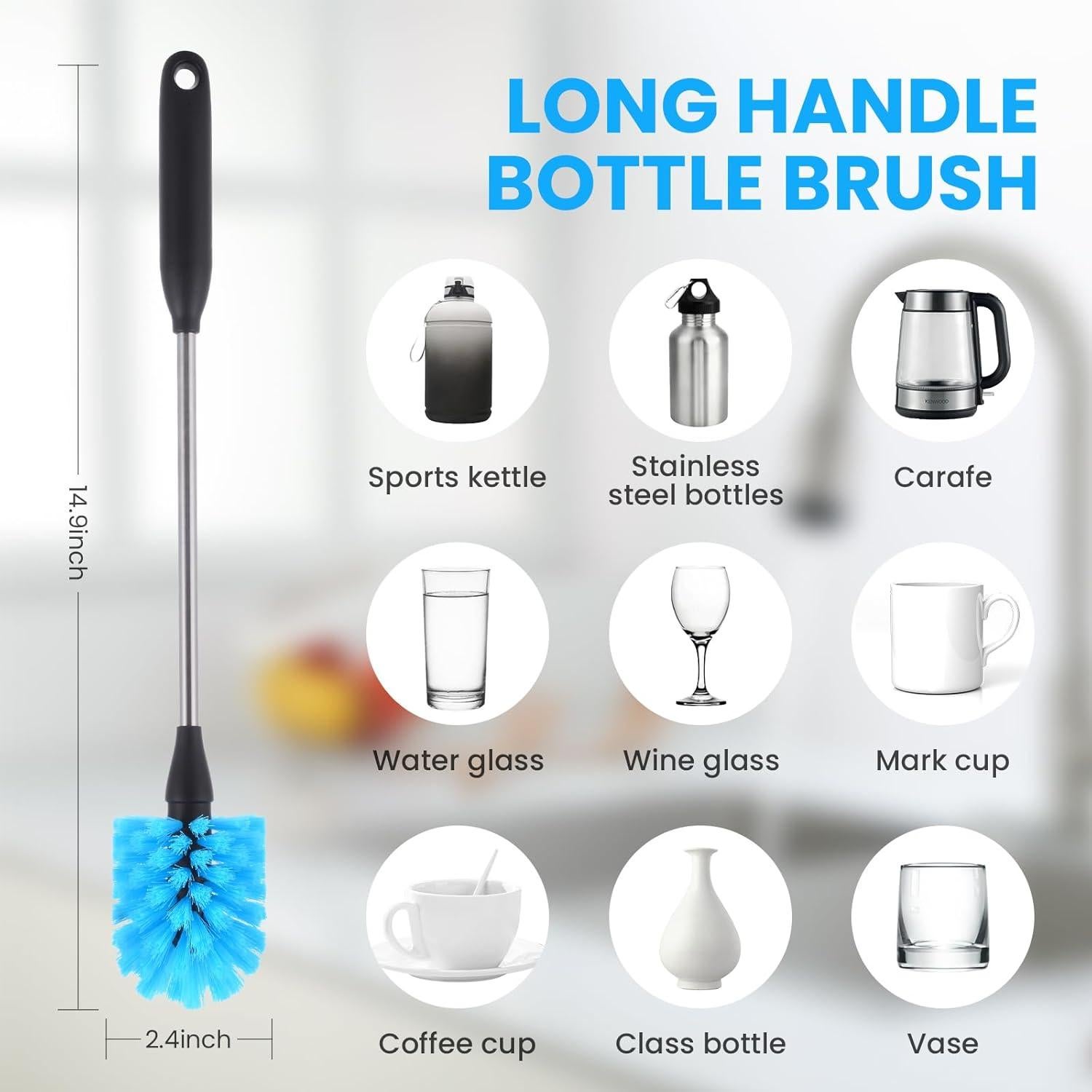 Paquete de 5 Cepillos Limpiadores PZLife para Botellas y Pajitas