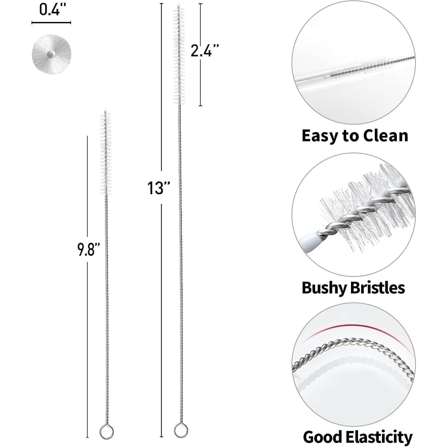 Straw Cleaner Brush, Long Pipe Cleaning Brush，for Straws on Tumbler, Water Bottle, Sippy Cup and Pipes(9.8 inch+13 inch)