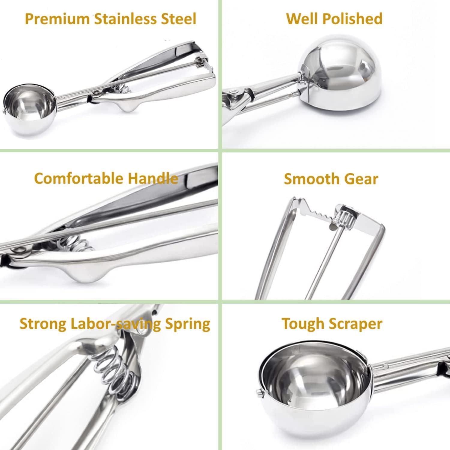 Set de 3 Cucharones para Helado OSHLANT Acero Inoxidable 18/8