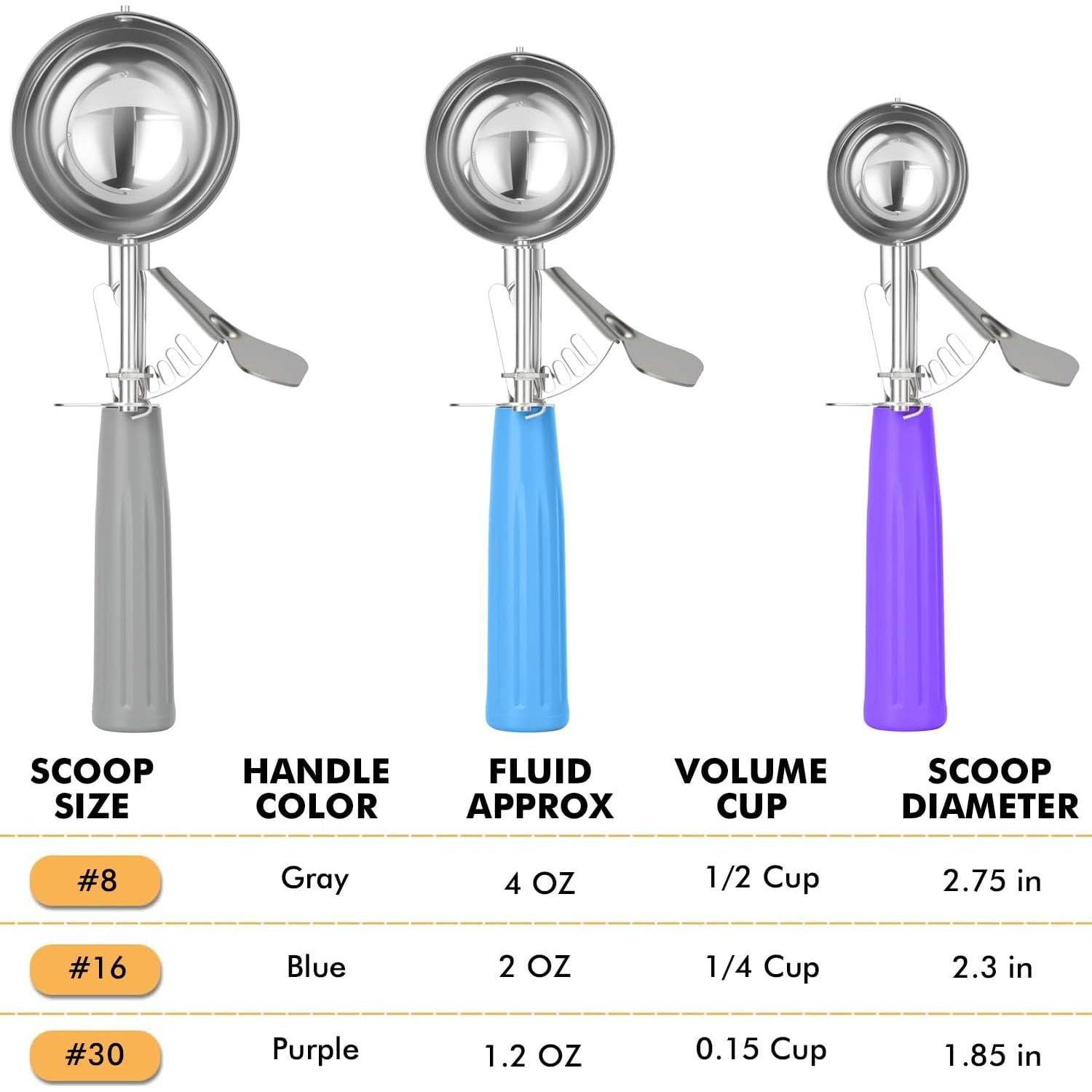 Juego de cucharas dosificadoras JUNADAEL - 3 tamaños 34g, 57g, 113g